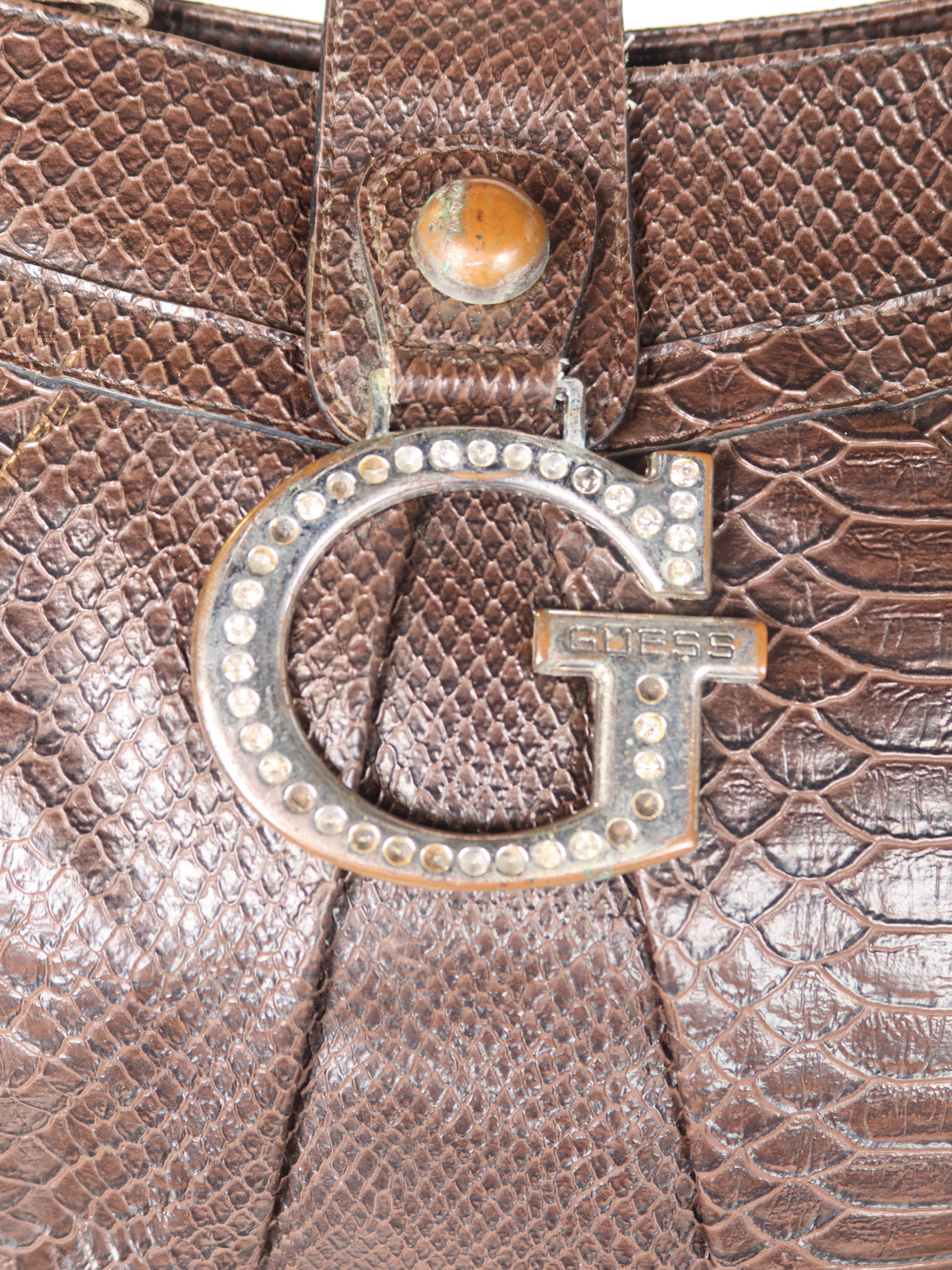 Guess Brown Snakeskin Studded Hobo Bag