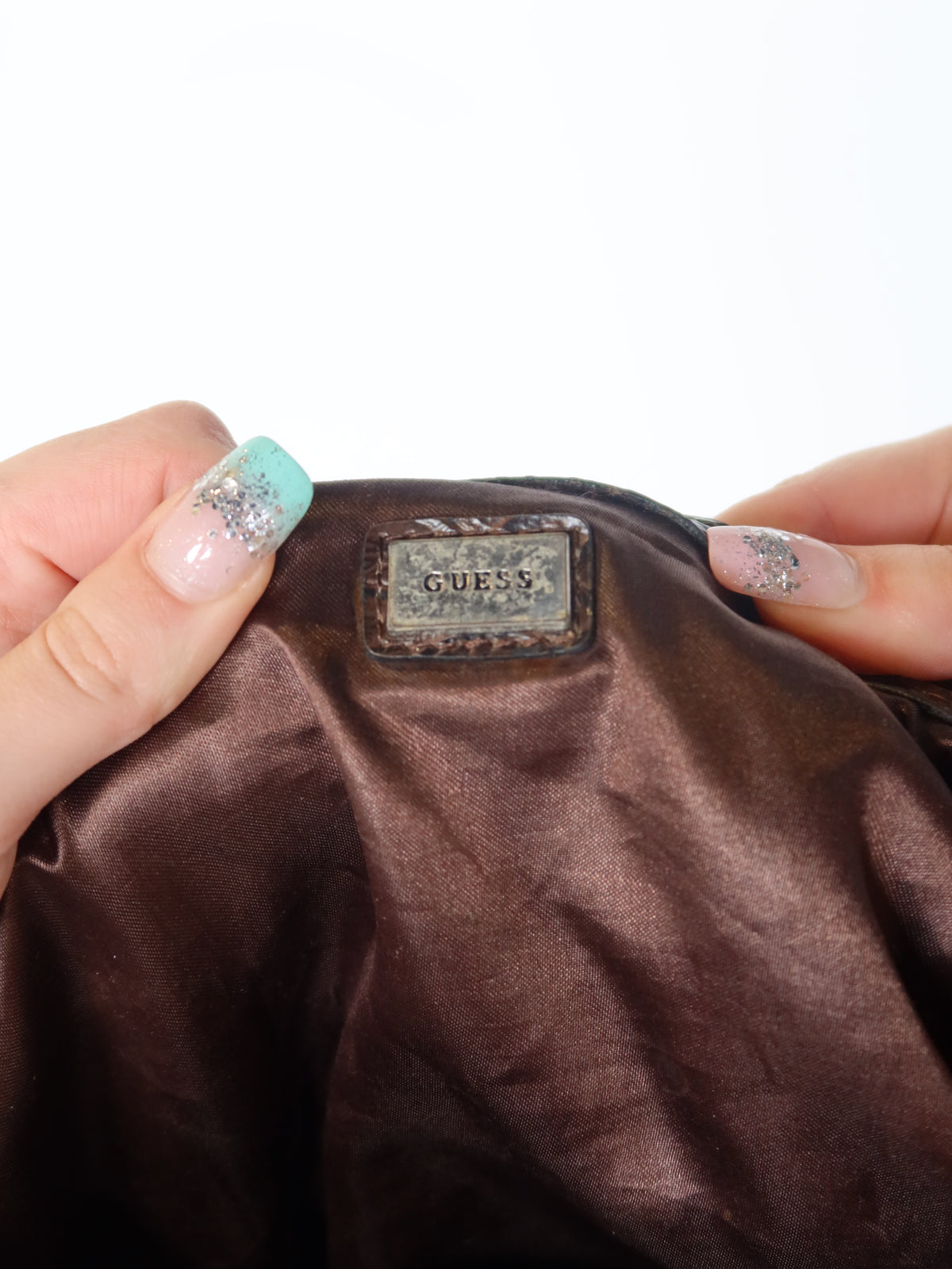 Guess Brown Snakeskin Studded Hobo Bag