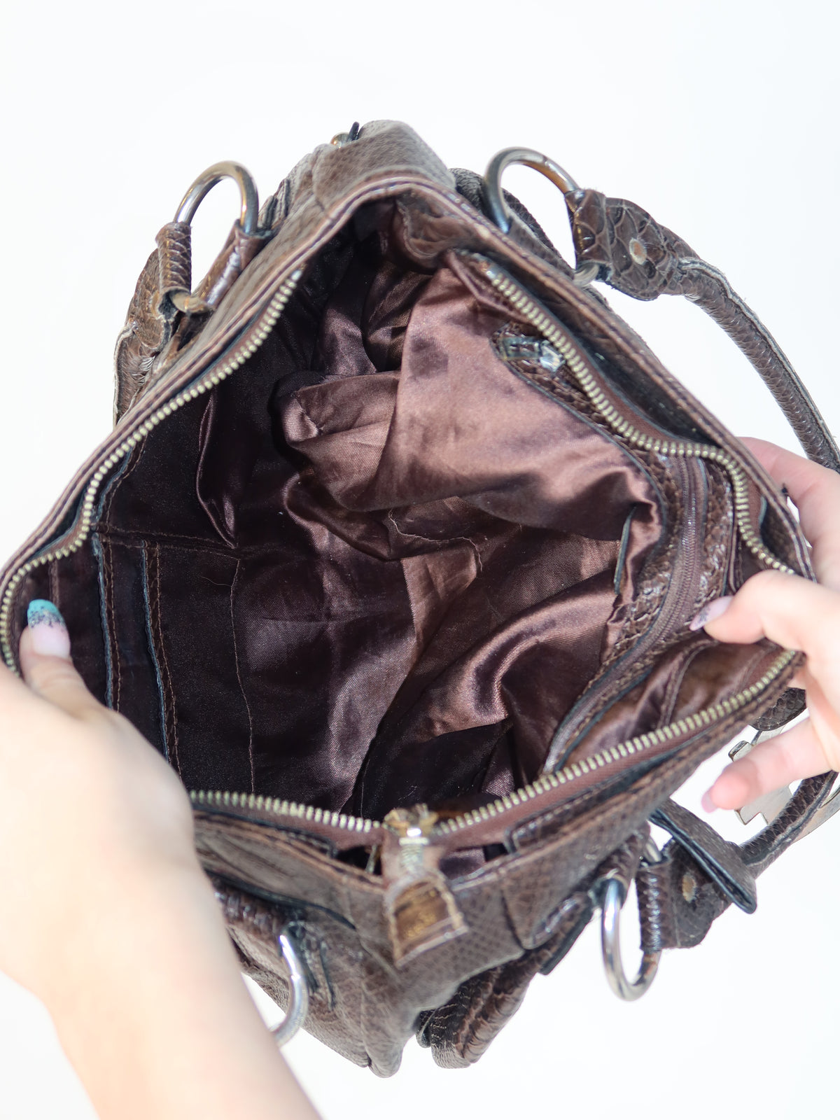Guess Brown Snakeskin Studded Hobo Bag