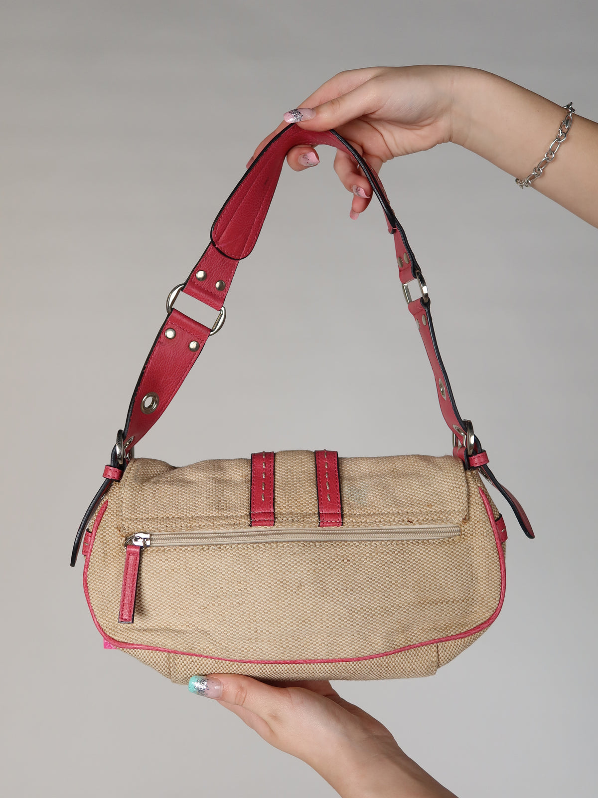 Guess Canvas Pink Trim Baguette Bag
