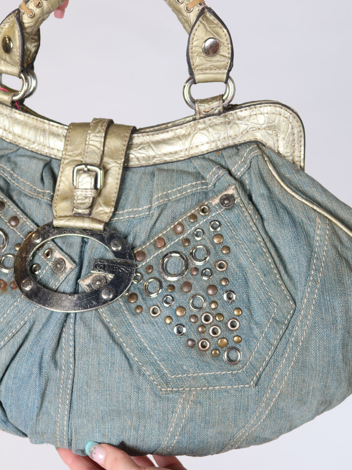 Guess Denim Studded Gold Trim Bag