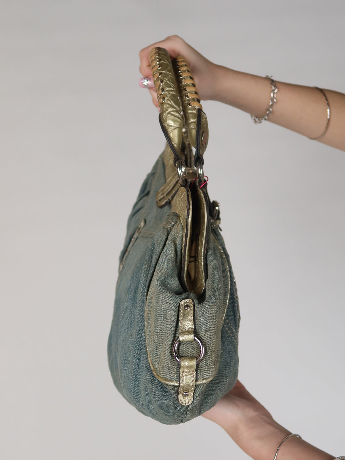 Guess Denim Studded Gold Trim Bag