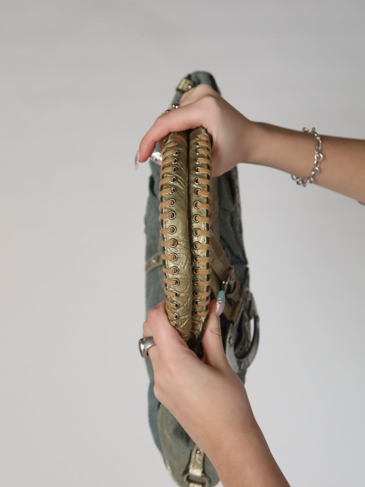 Guess Denim Studded Gold Trim Bag