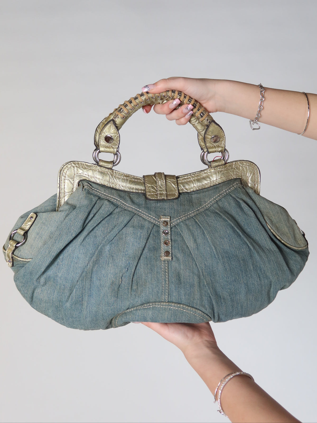 Guess Denim Studded Gold Trim Bag
