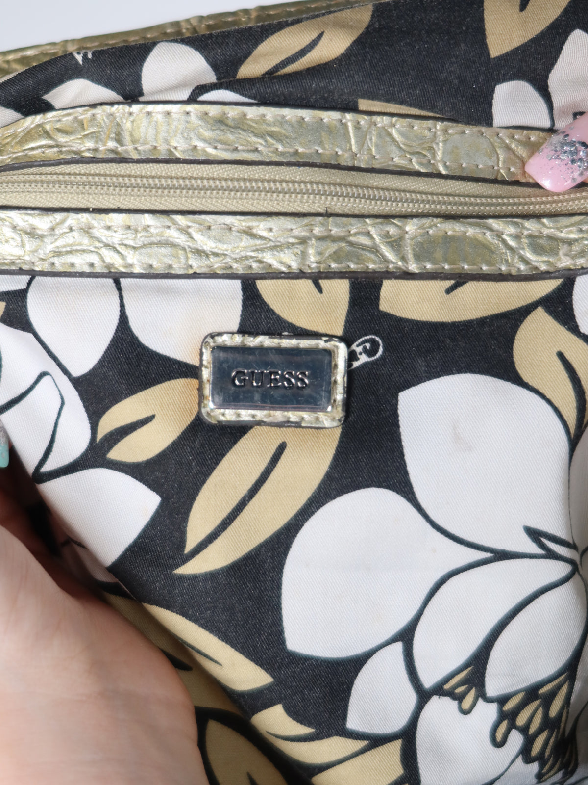 Guess Denim Studded Gold Trim Bag