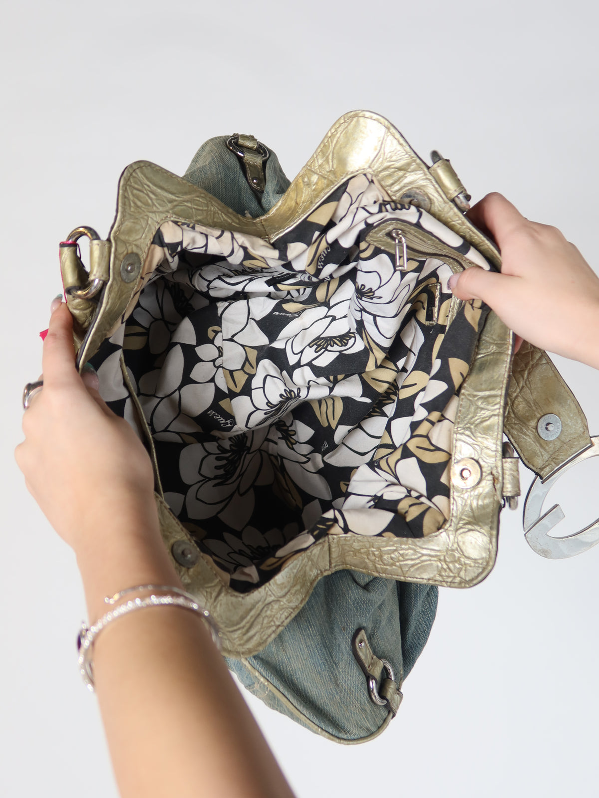Guess Denim Studded Gold Trim Bag
