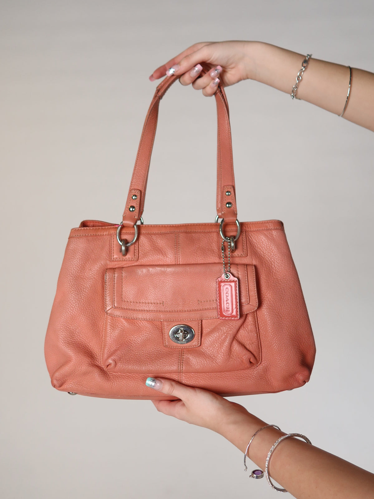 Coach Coral Leather Turn-Lock Bag