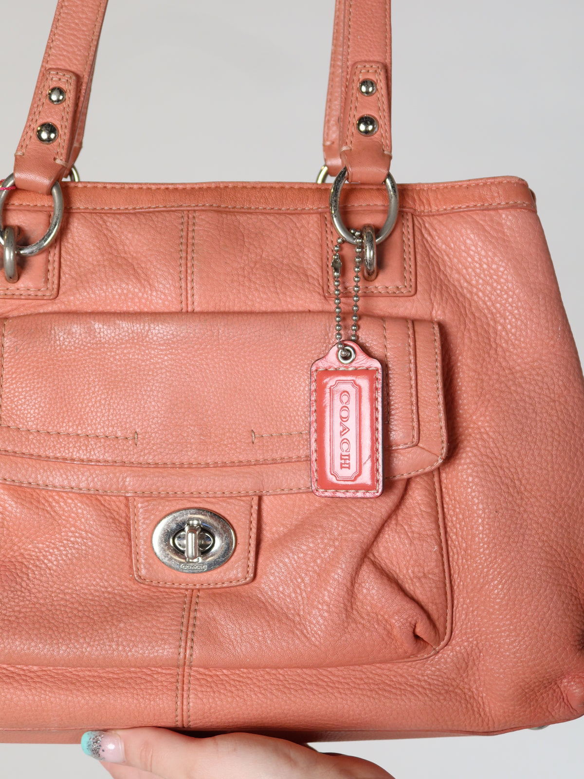 Coach Coral Leather Turn-Lock Bag