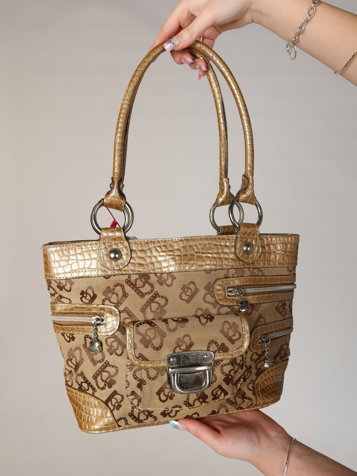 Kathy Van Zeeland Monogram Studded Tote Bag