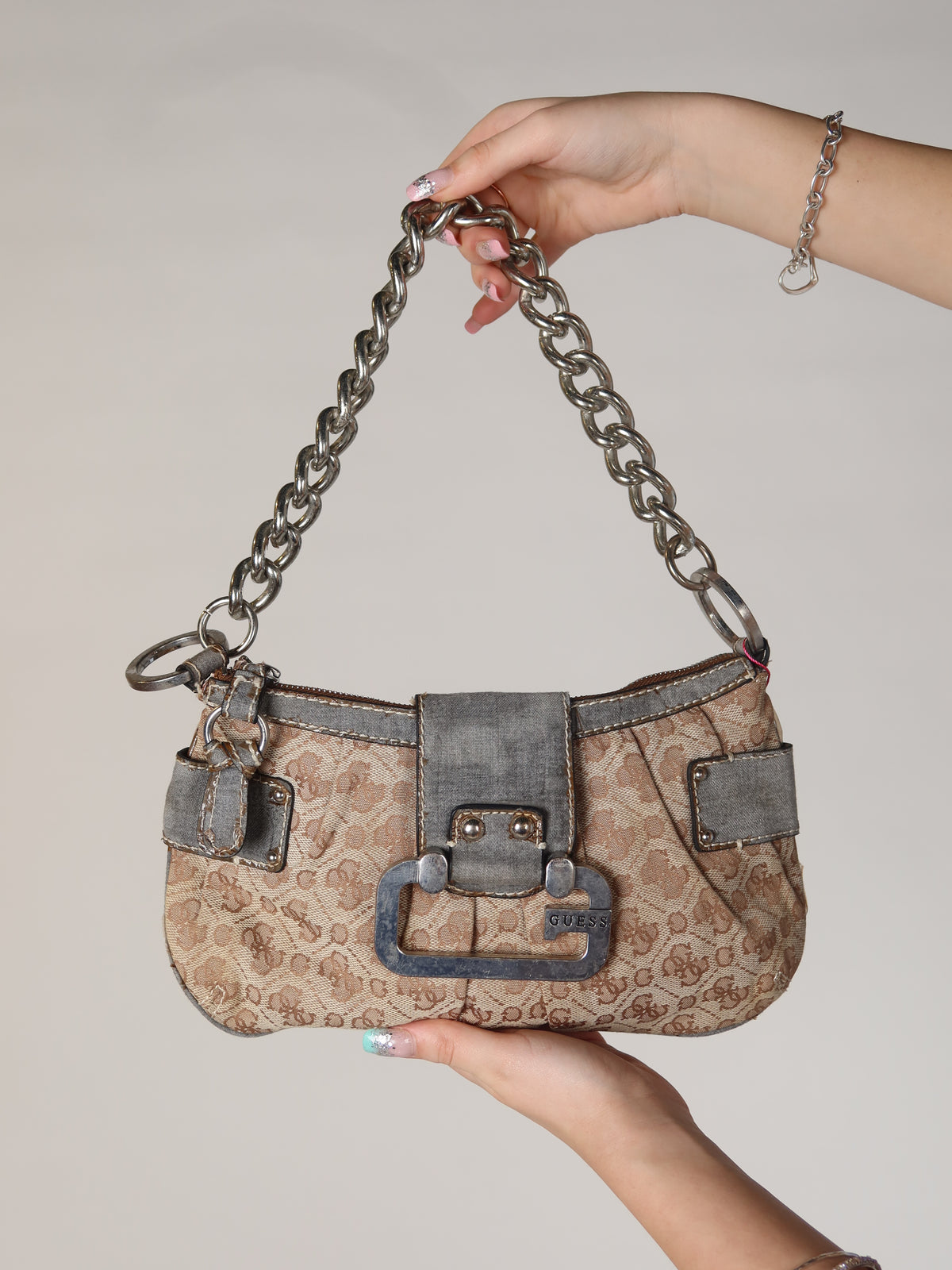 Guess Monogram Chain Shoulder Bag