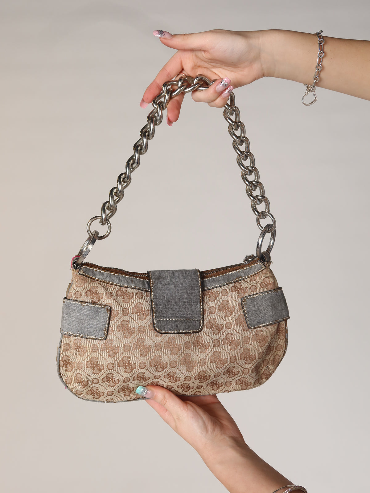 Guess Monogram Chain Shoulder Bag