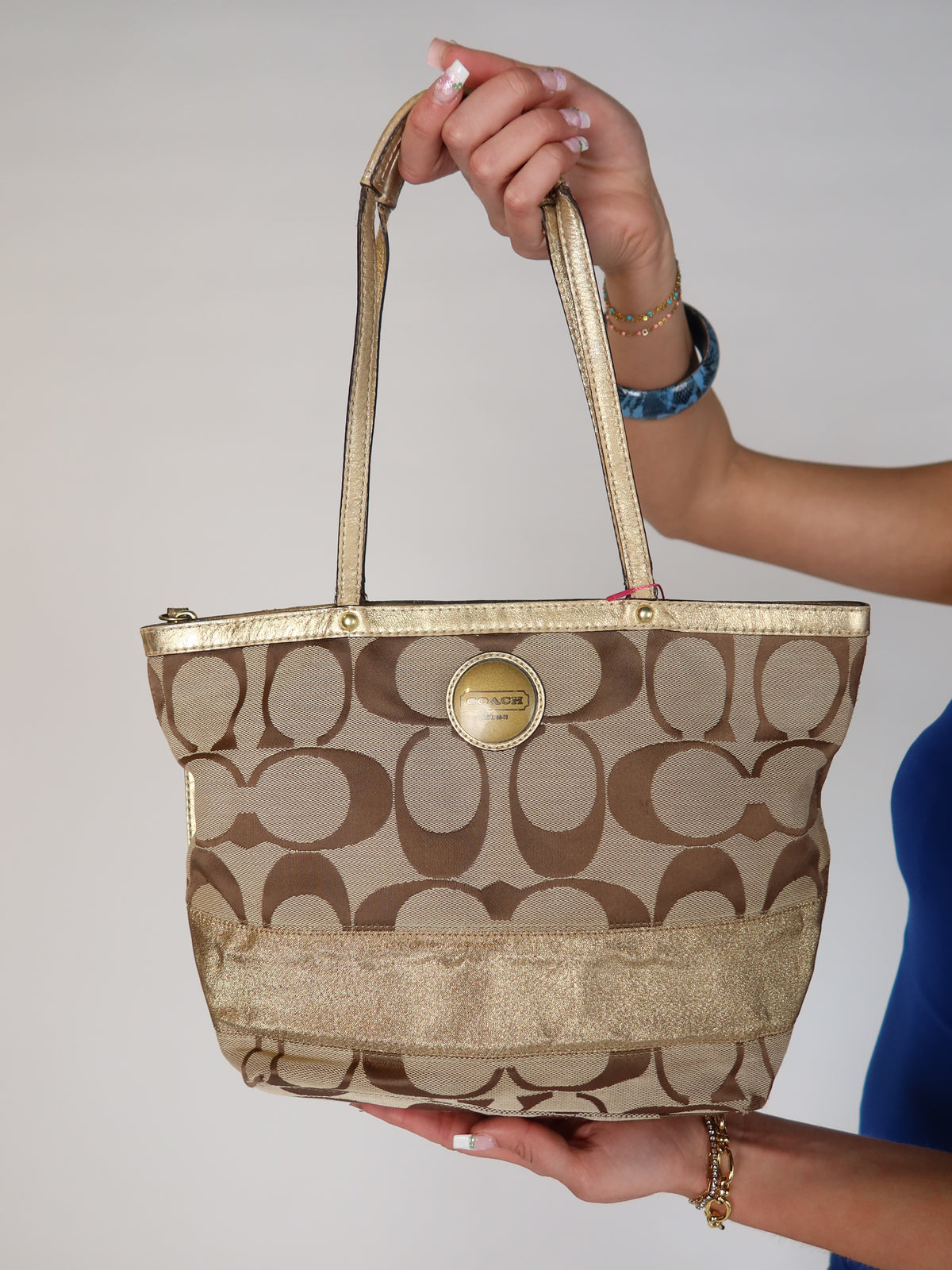 Coach Signature Gold Metallic Tote Bag