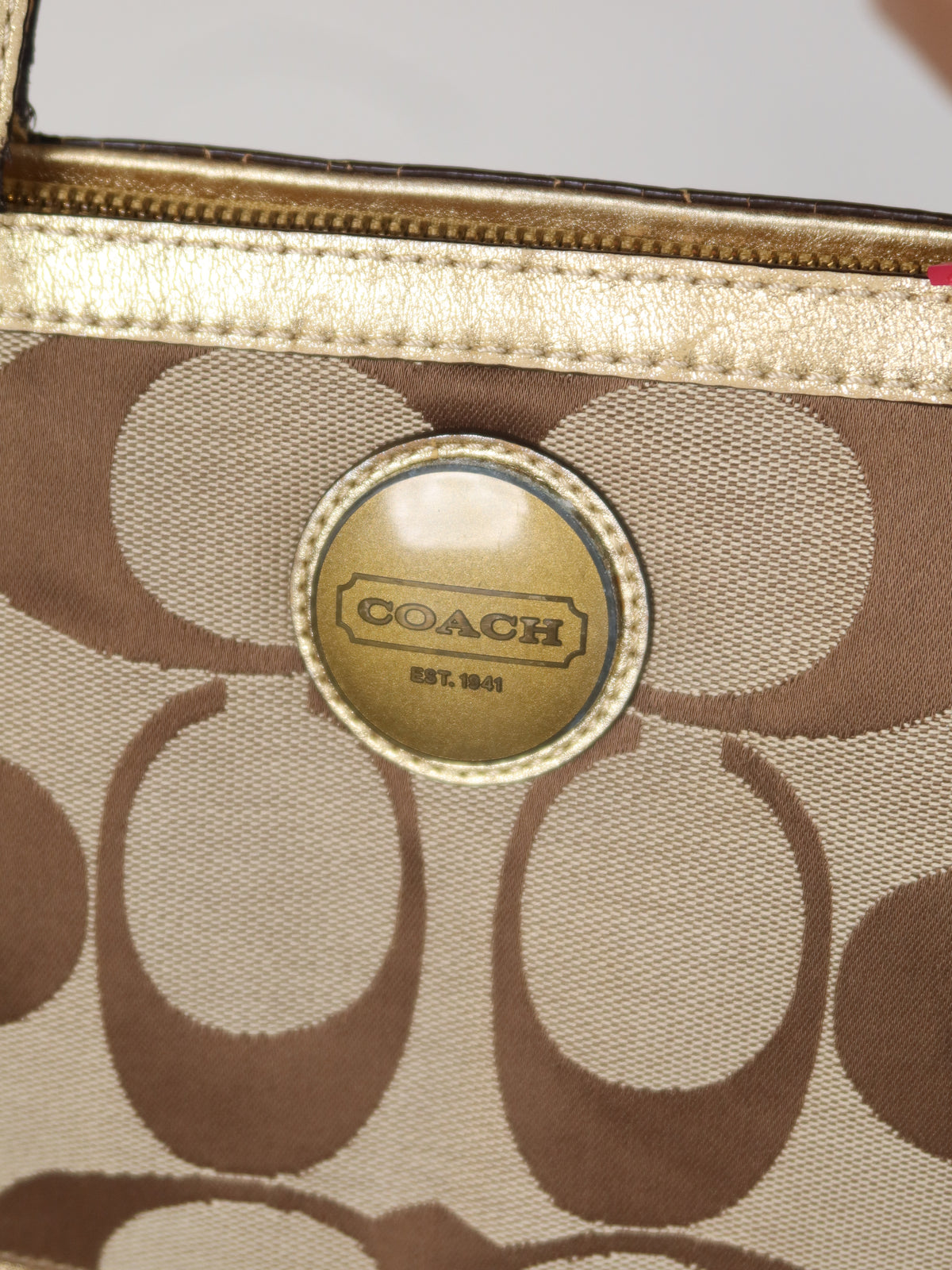 Coach Signature Gold Metallic Tote Bag