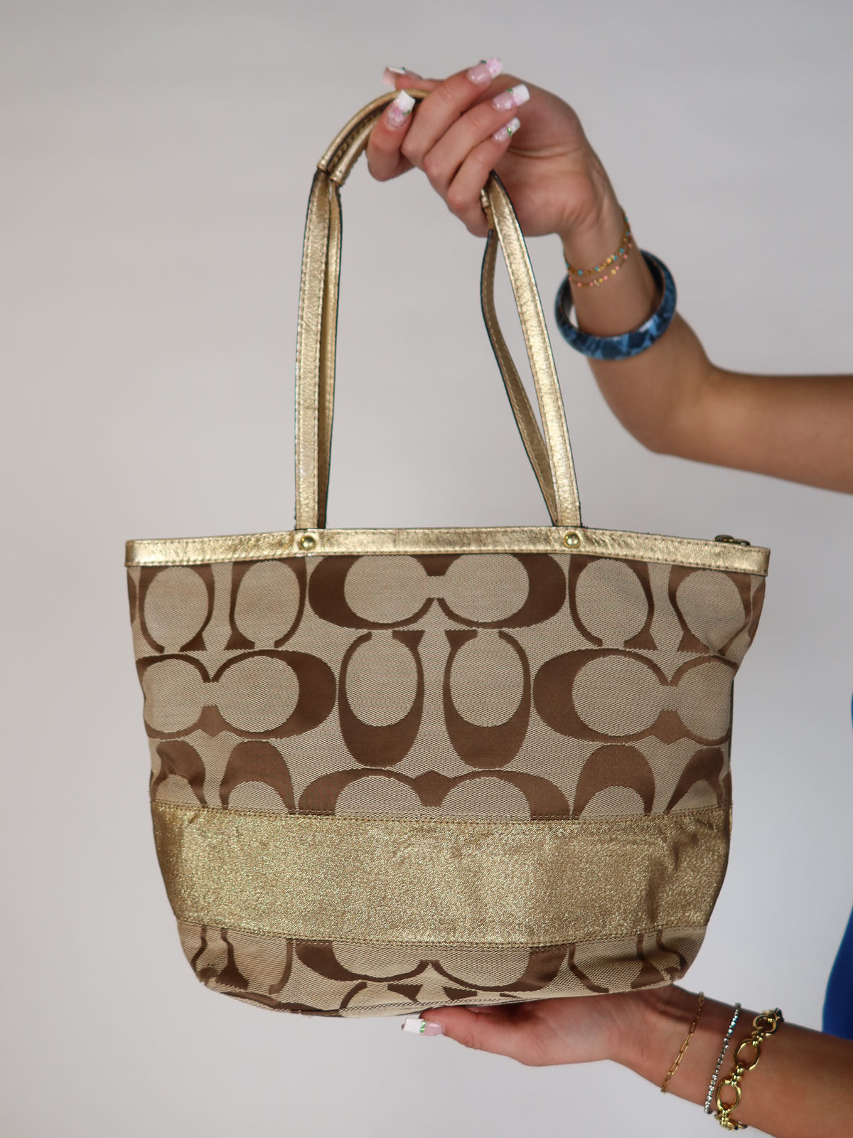 Coach Signature Gold Metallic Tote Bag