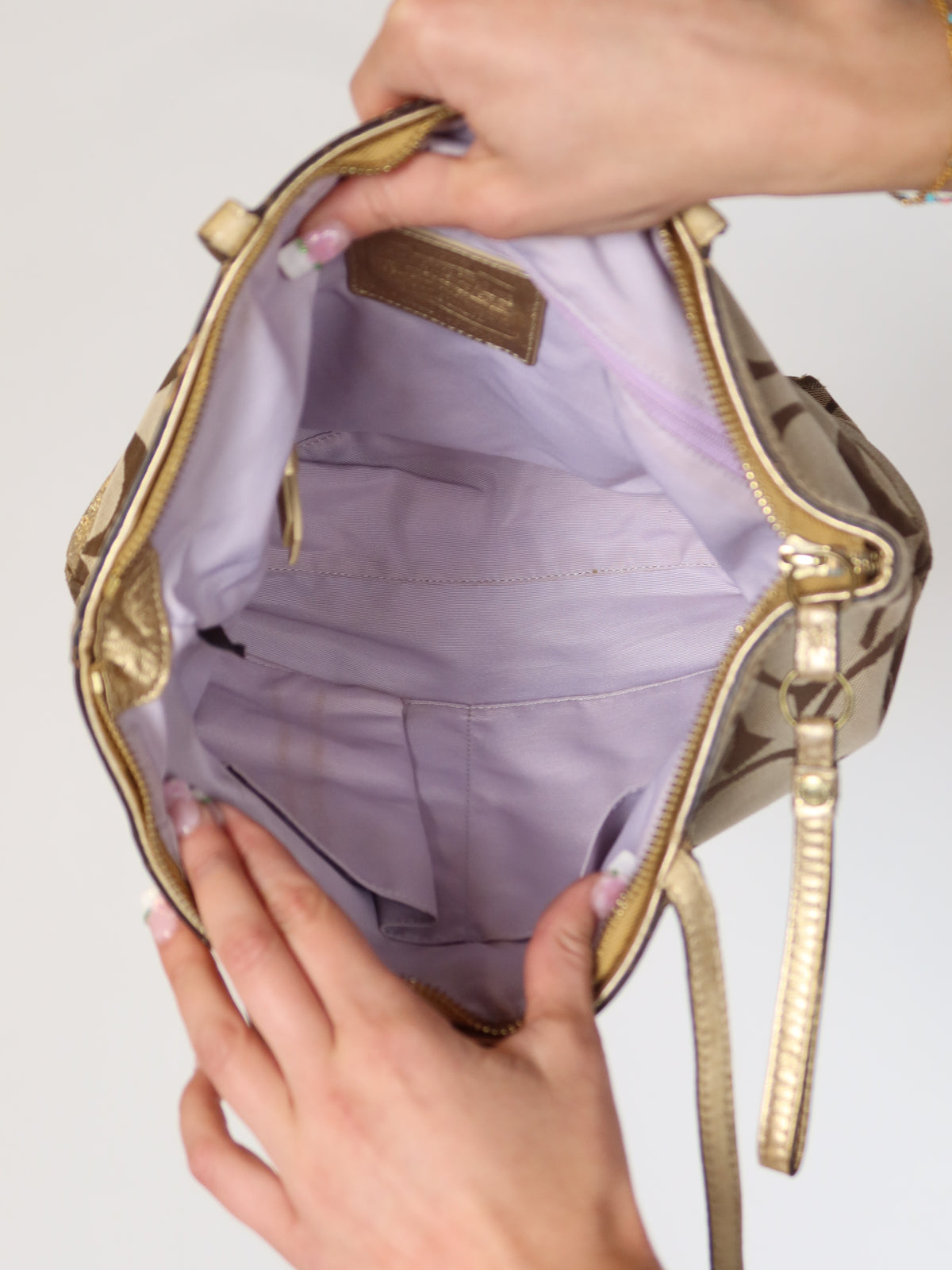 Coach Signature Gold Metallic Tote Bag