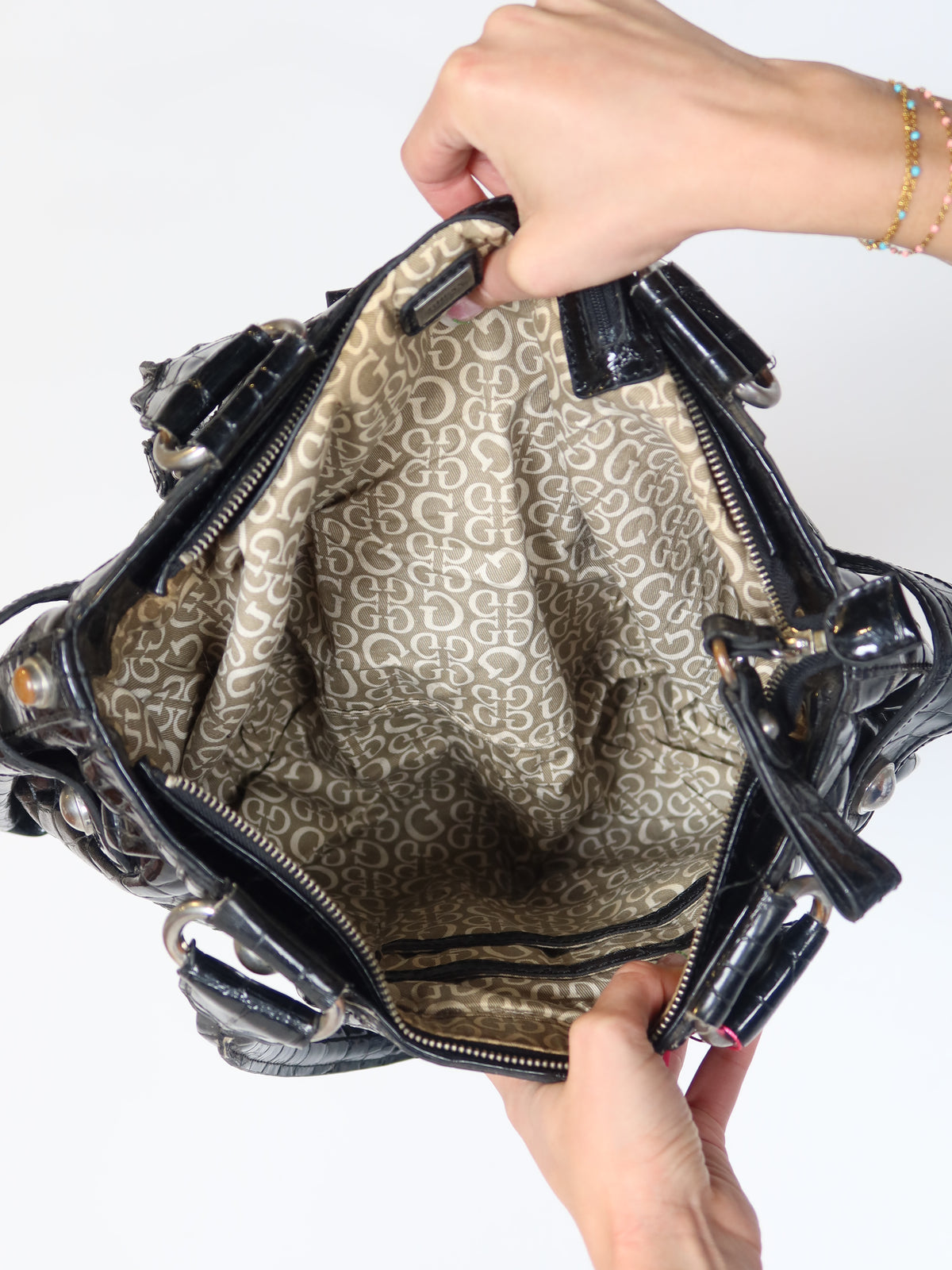 Guess Black Croc Shoulder Bag