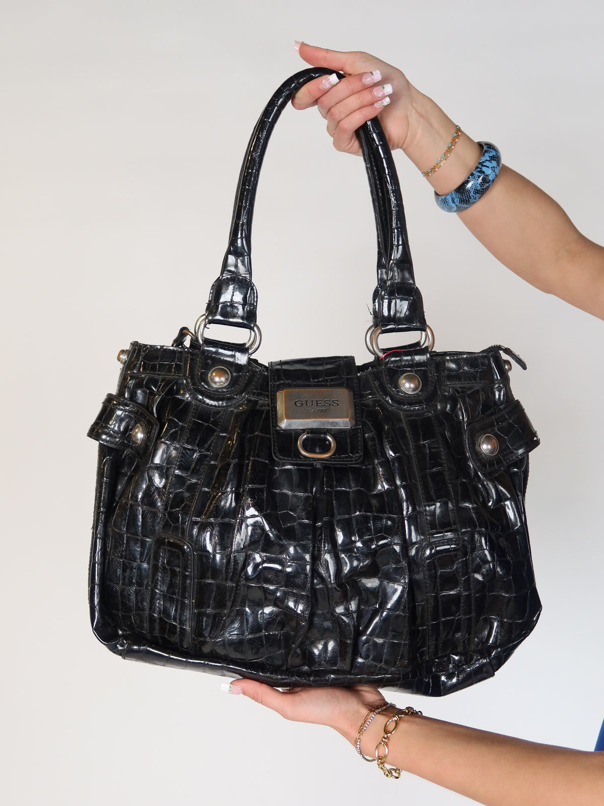 Guess Black Croc Shoulder Bag