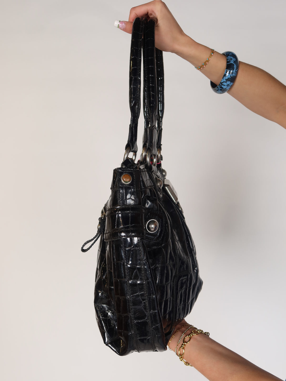 Guess Black Croc Shoulder Bag