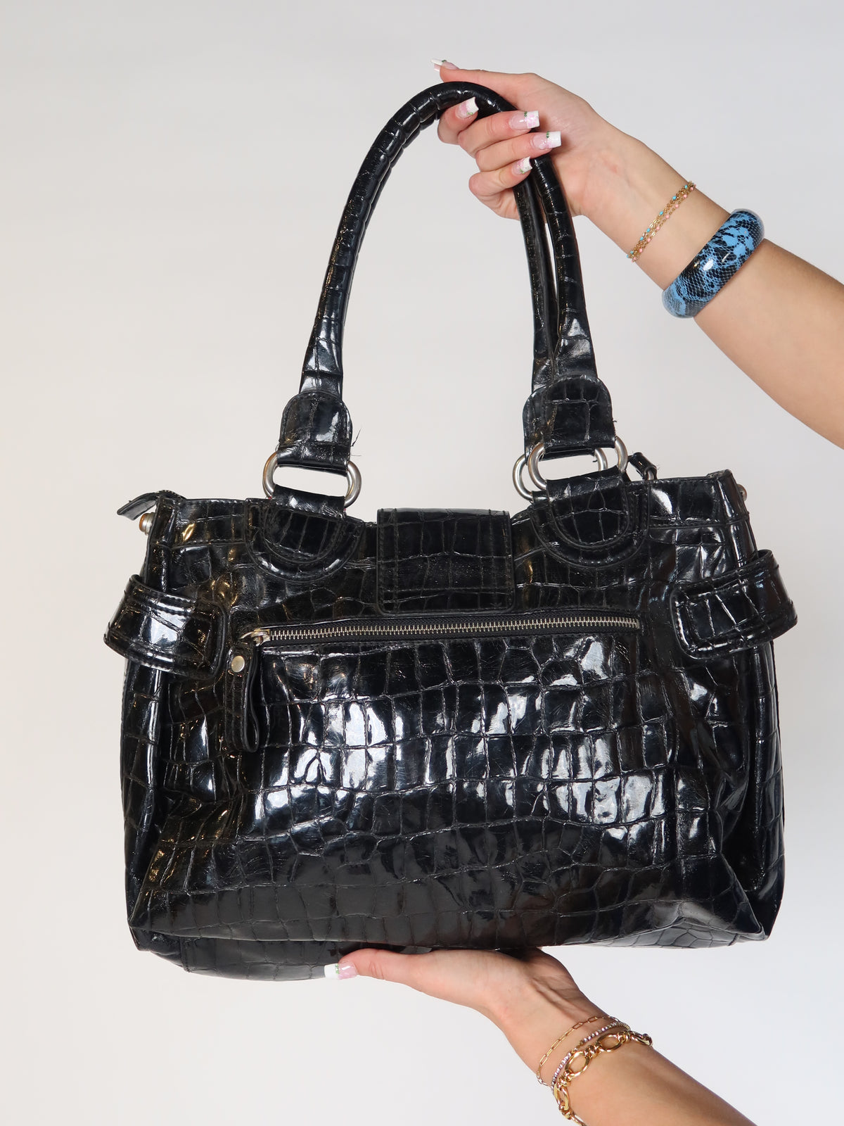 Guess Black Croc Shoulder Bag