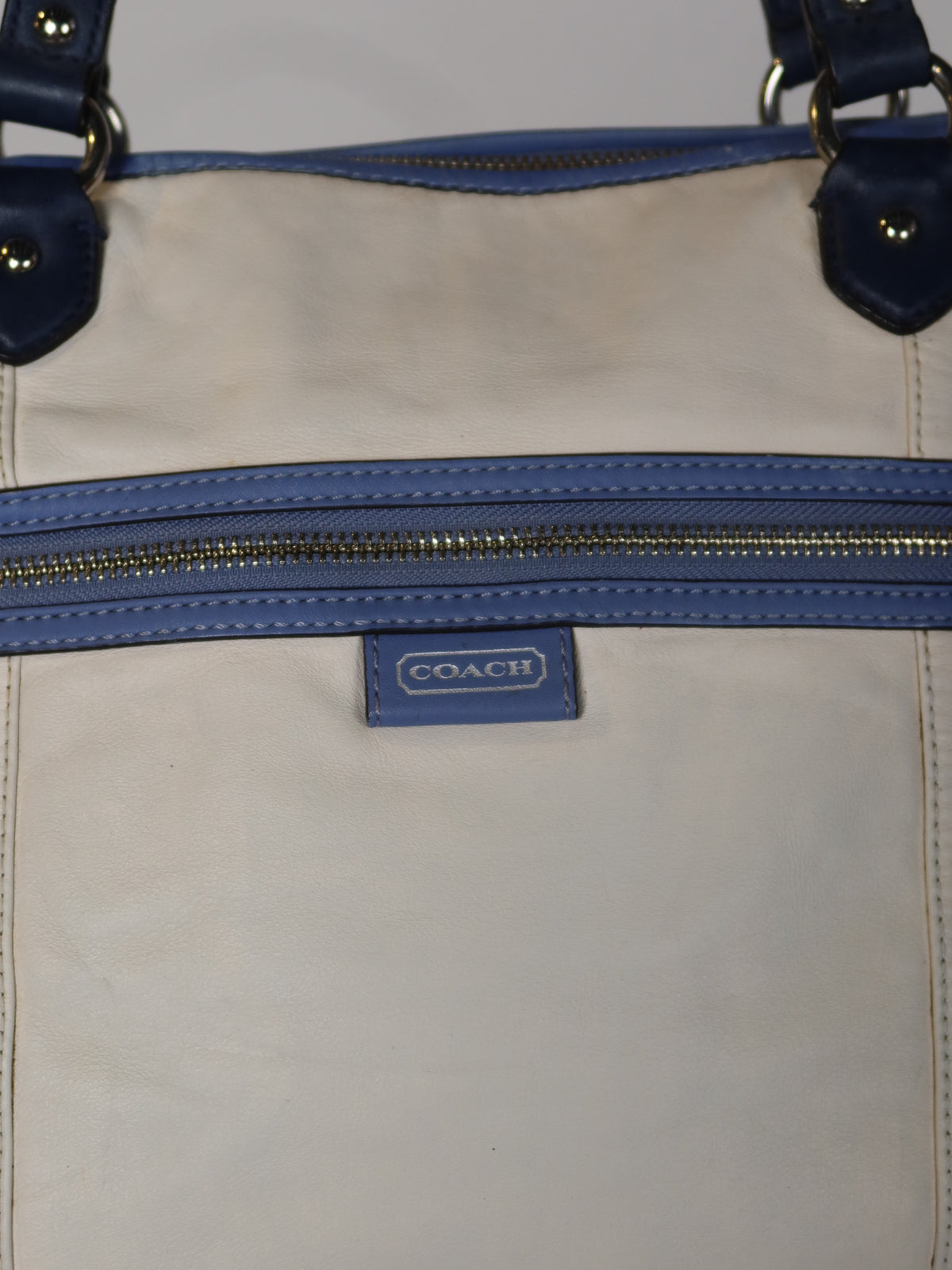 Coach Cream & Blue Leather Tote Bag