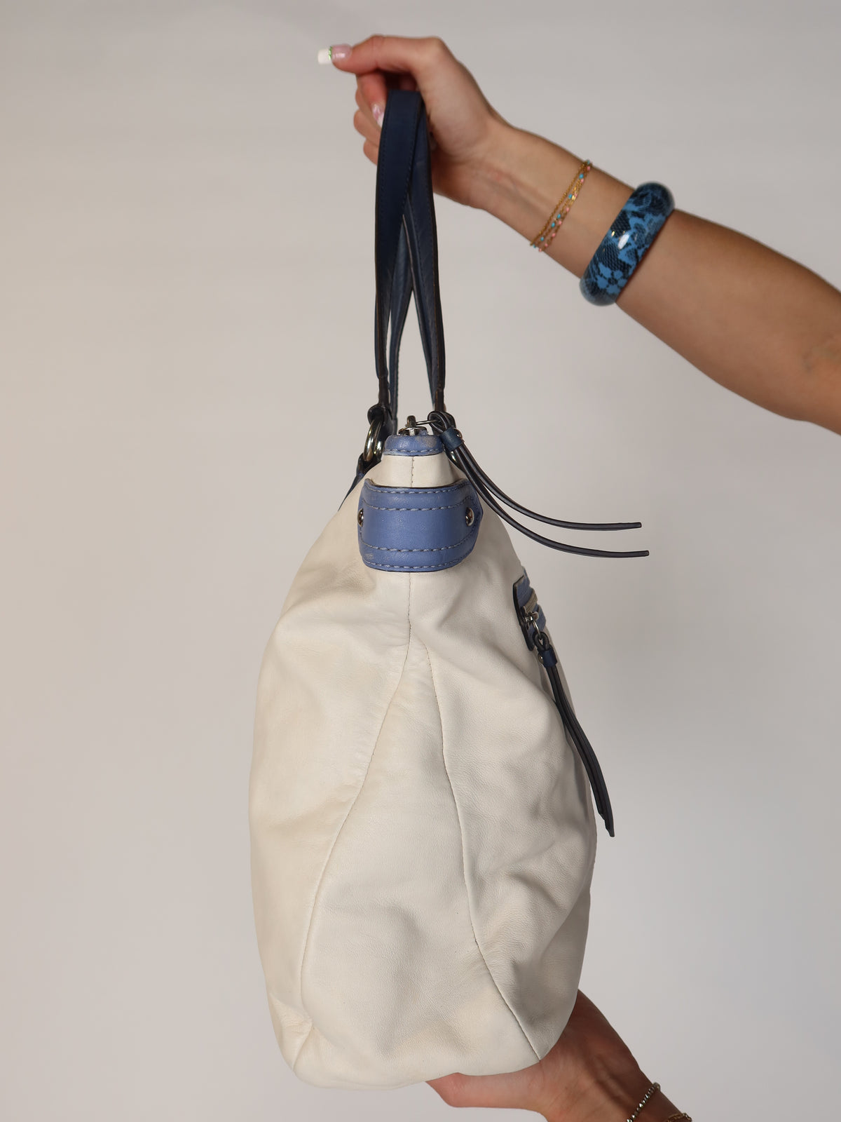 Coach Cream & Blue Leather Tote Bag