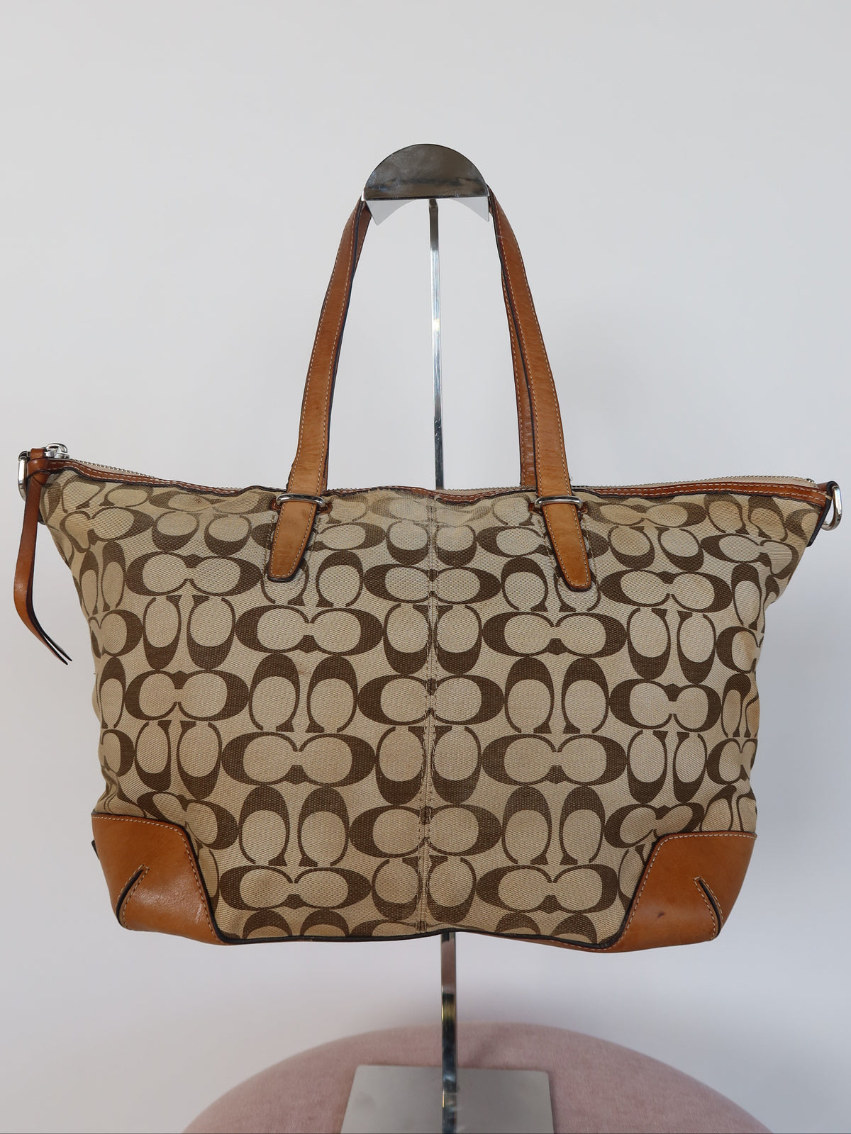 Coach Signature Tan Trim Tote Bag