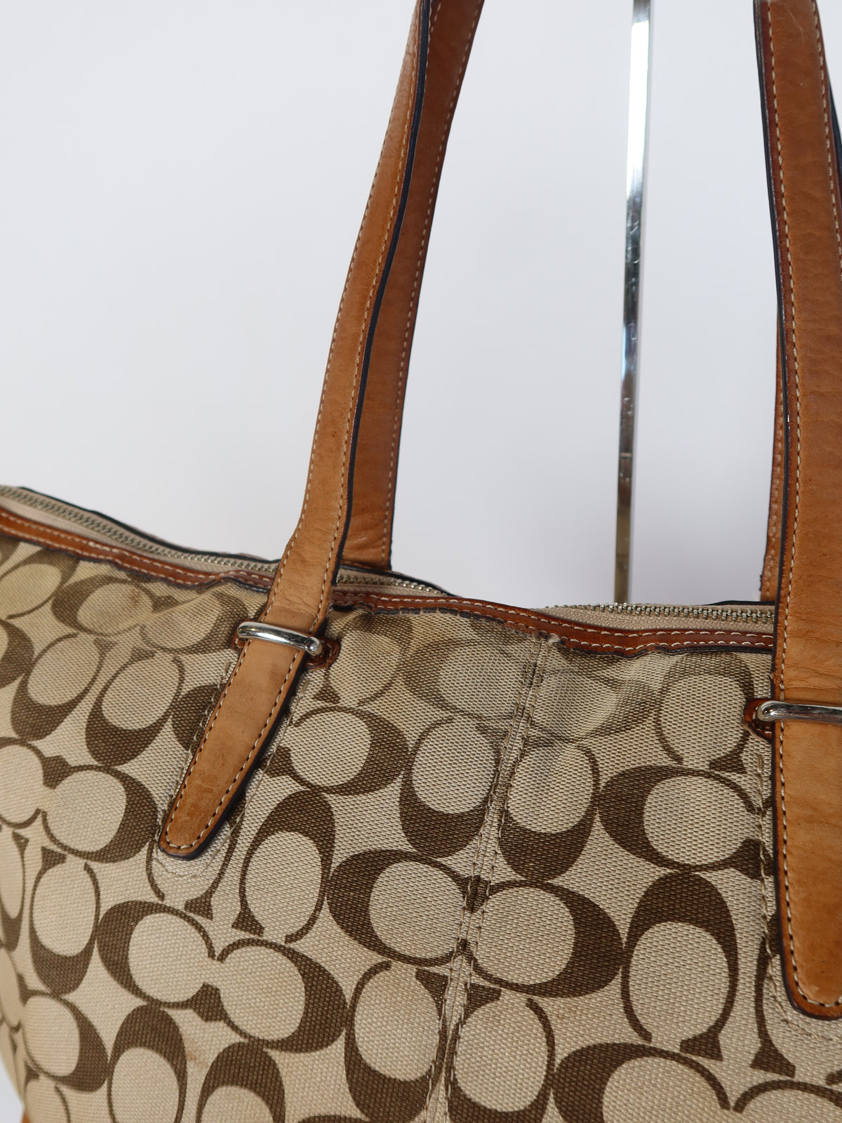 Coach Signature Tan Trim Tote Bag