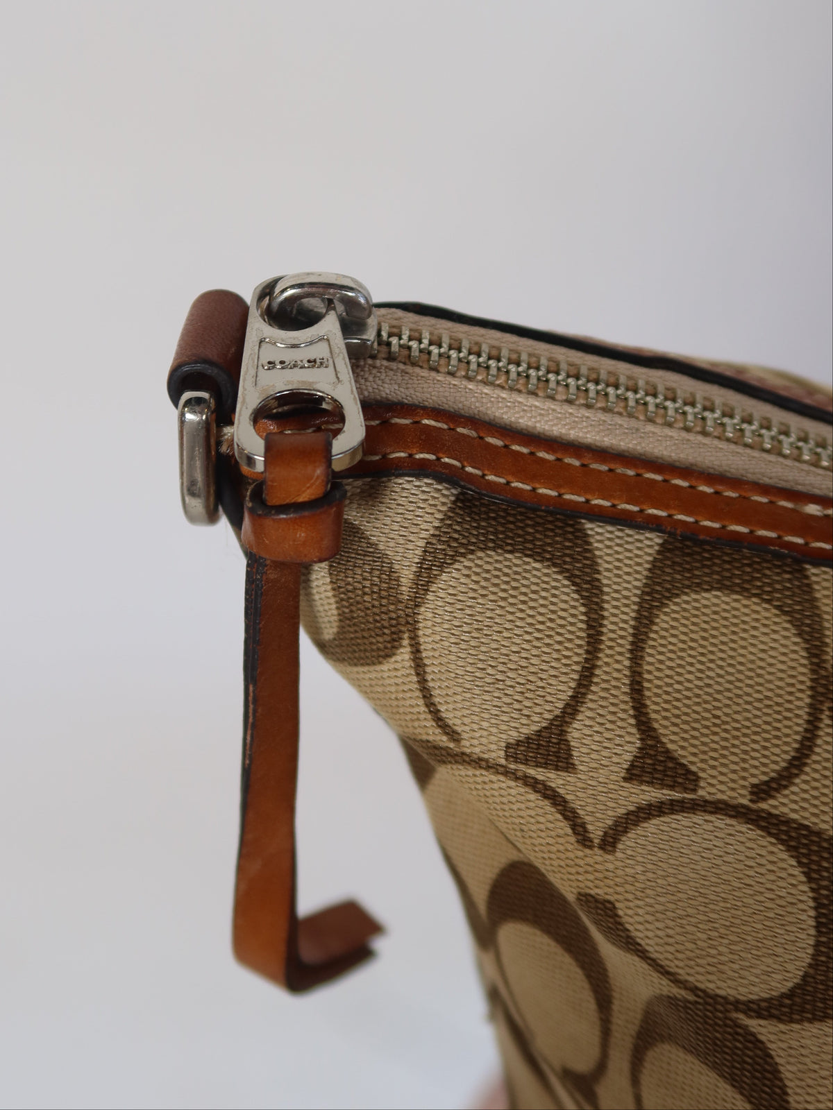 Coach Signature Tan Trim Tote Bag