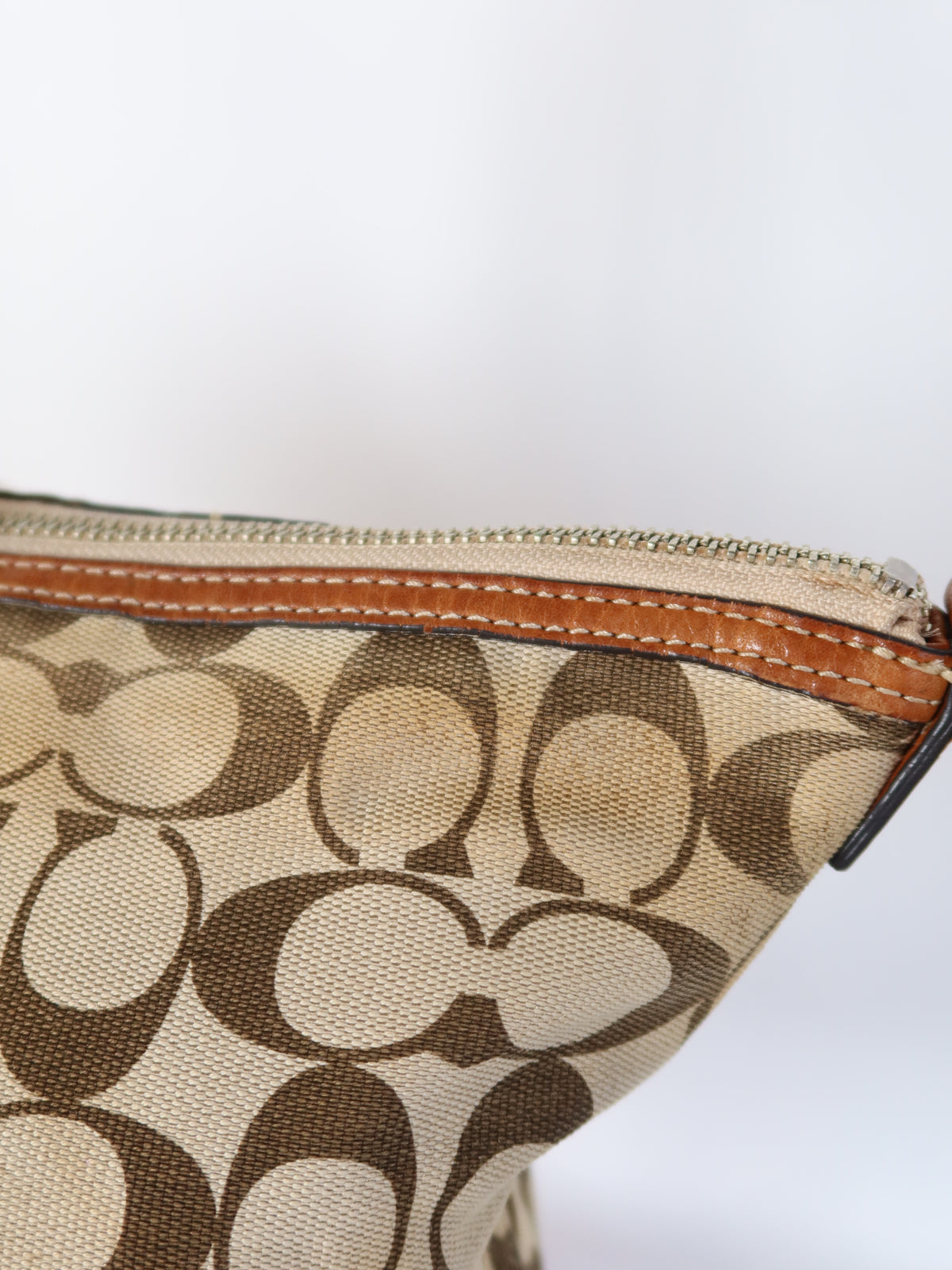 Coach Signature Tan Trim Tote Bag