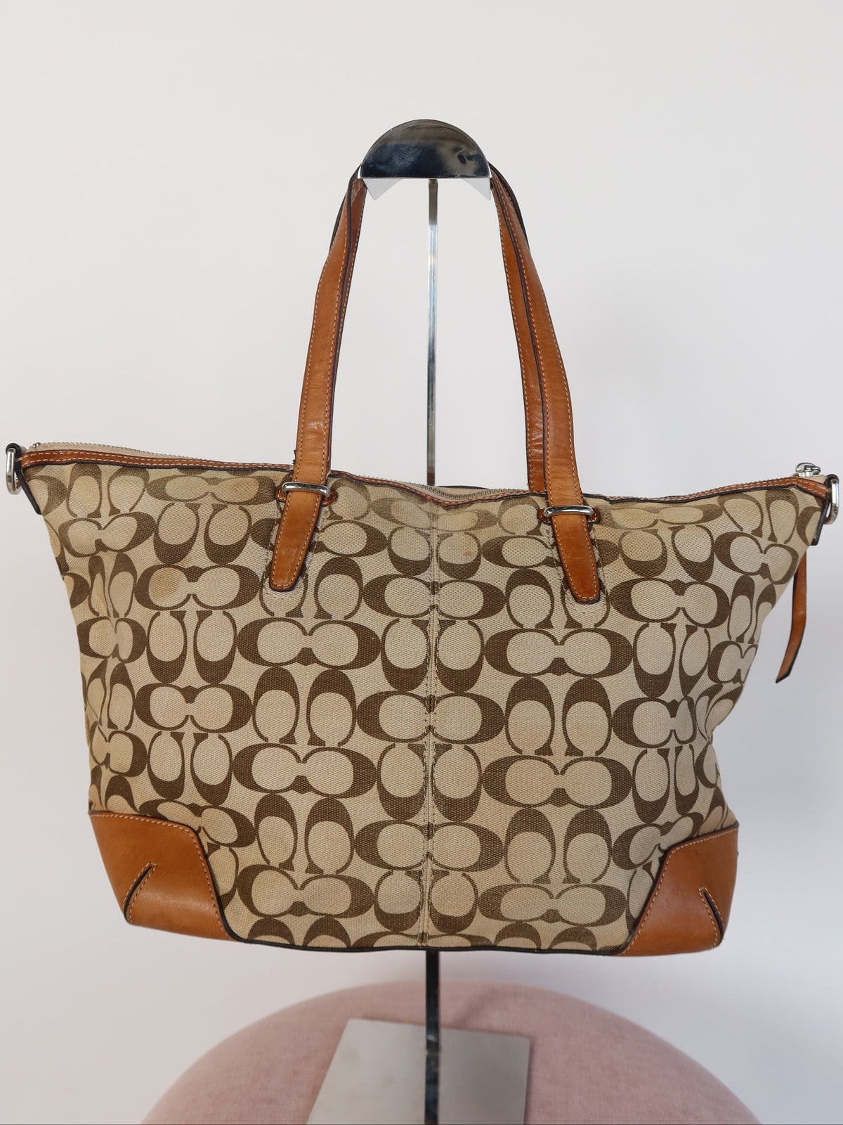Coach Signature Tan Trim Tote Bag