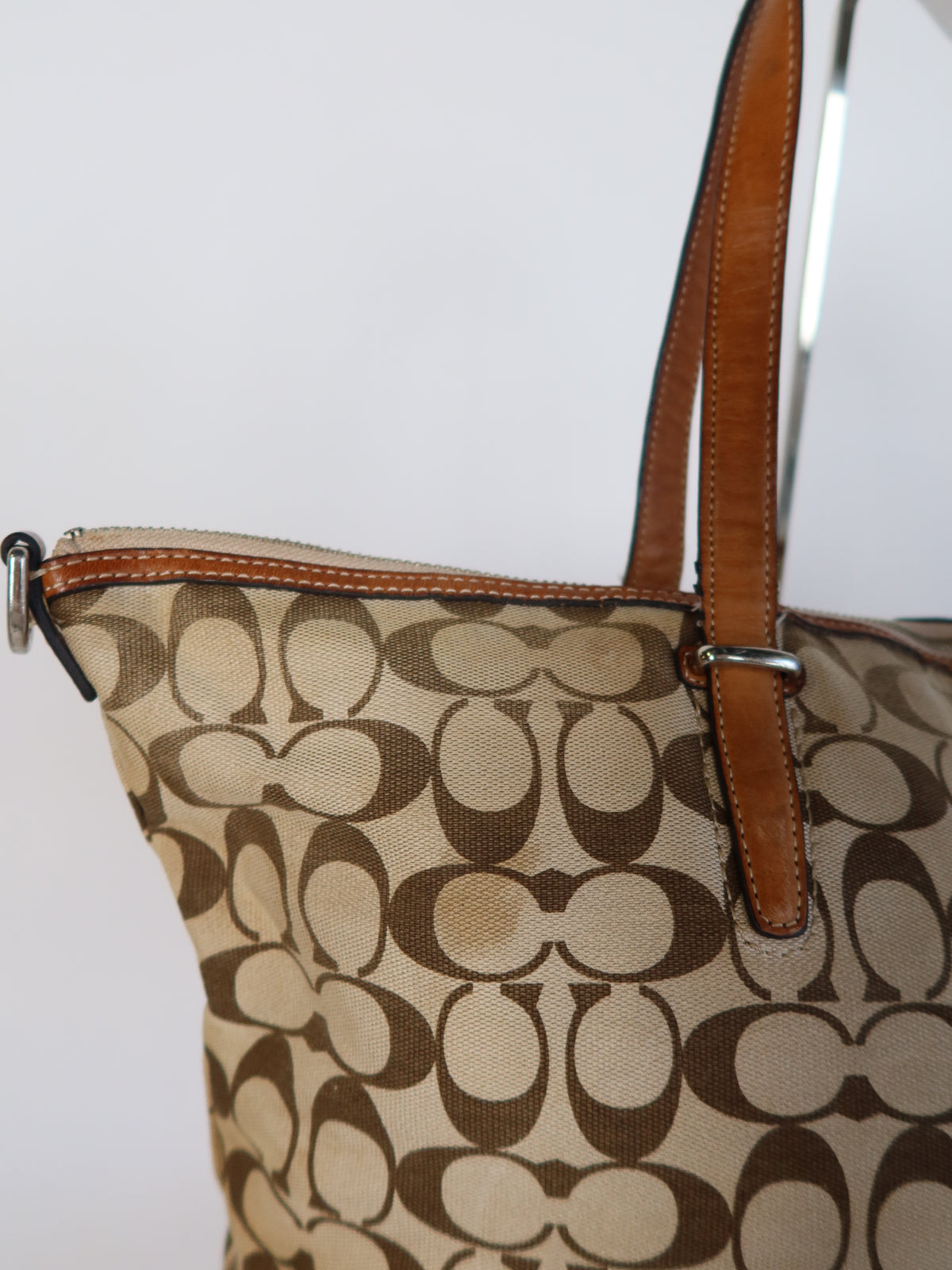 Coach Signature Tan Trim Tote Bag