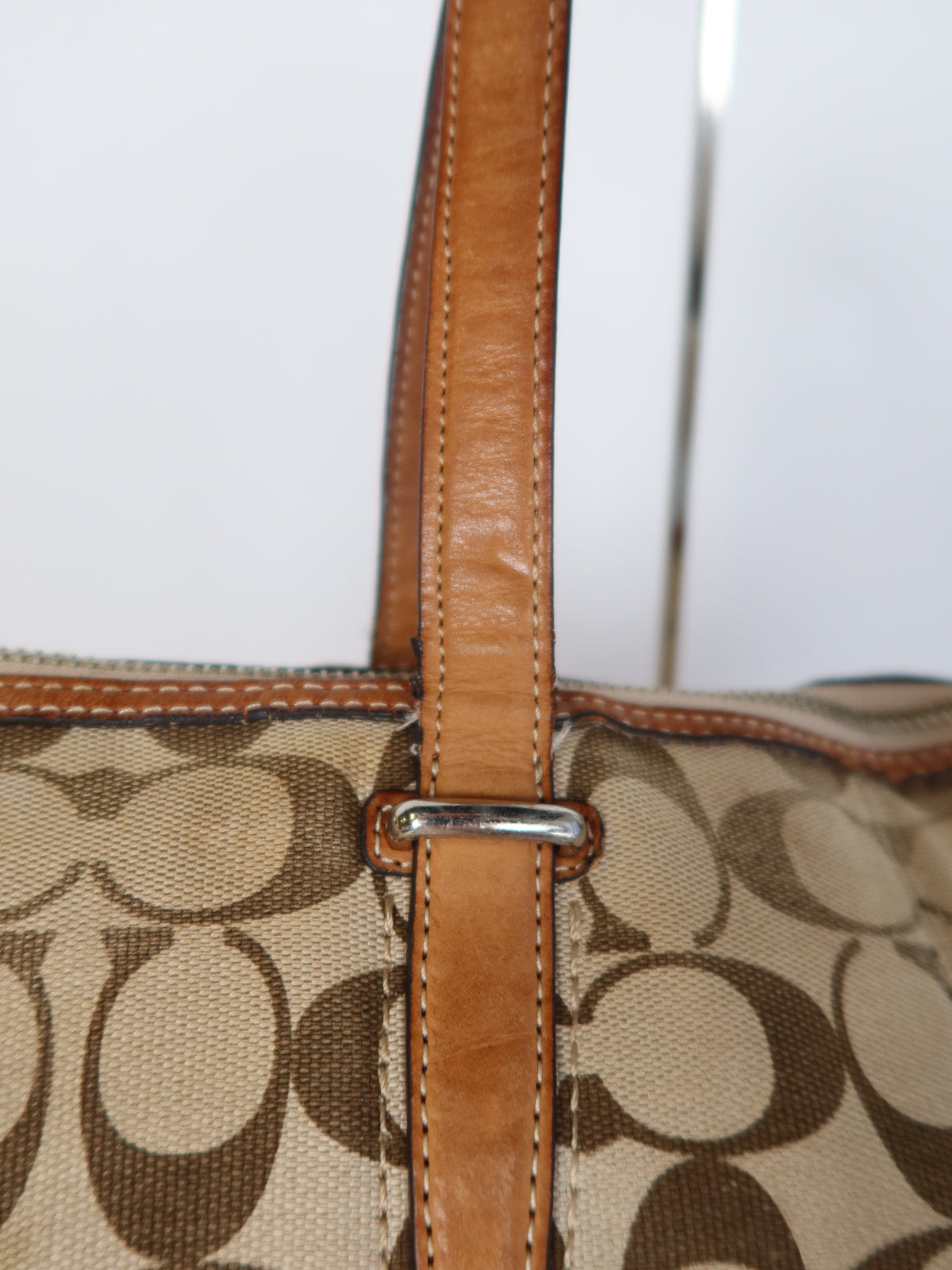 Coach Signature Tan Trim Tote Bag
