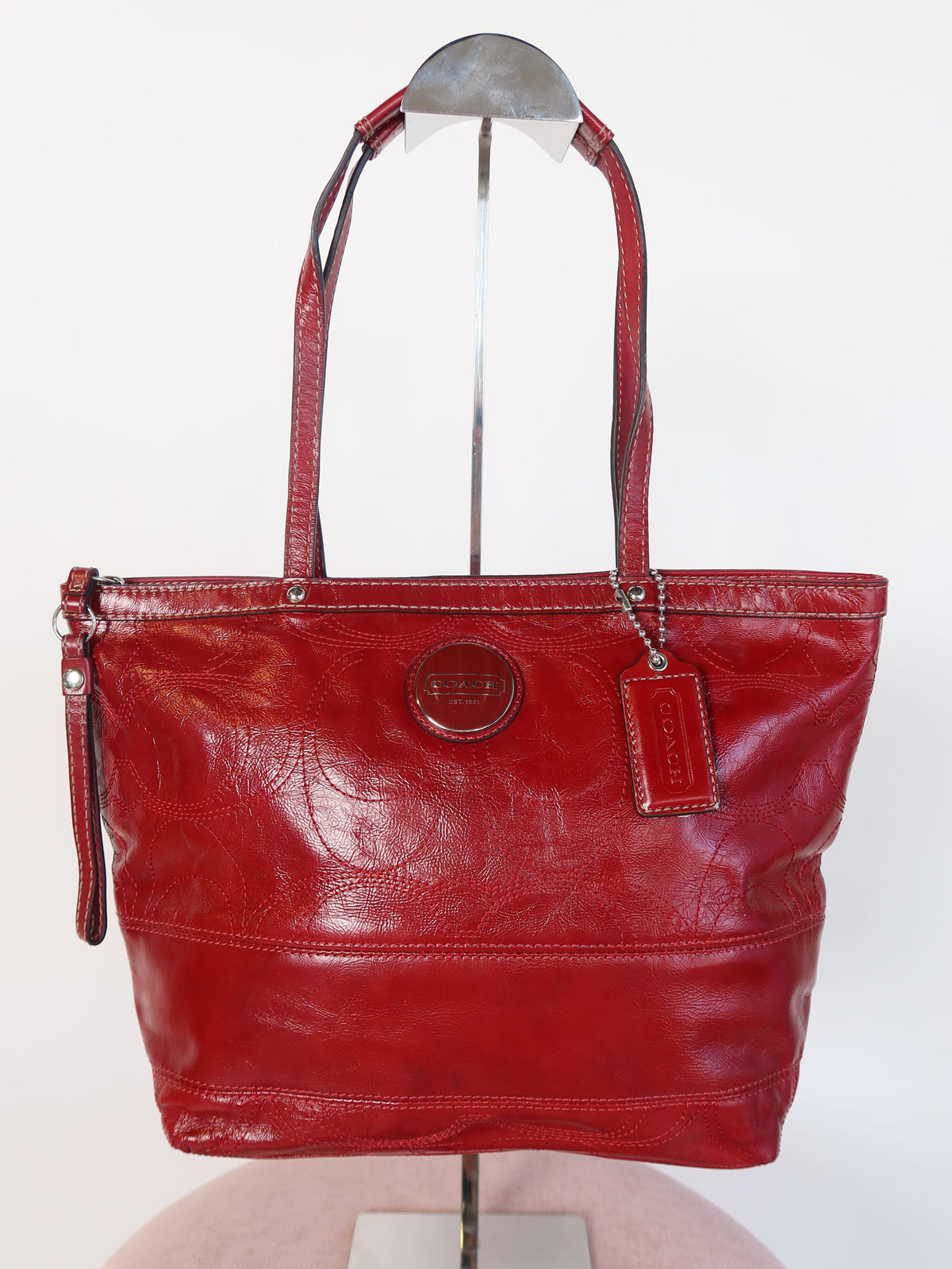 Coach Red Patent Signature Tote Bag