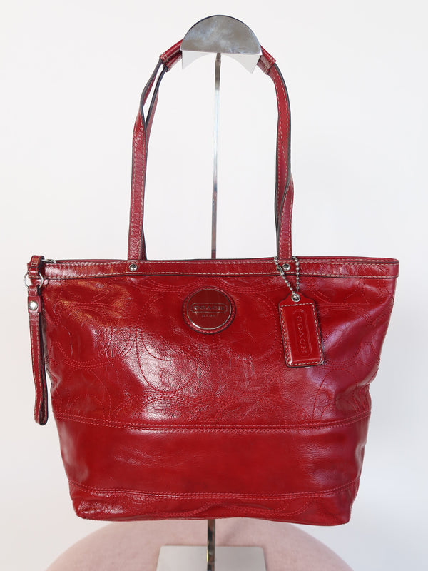Coach Red Patent Signature Tote Bag