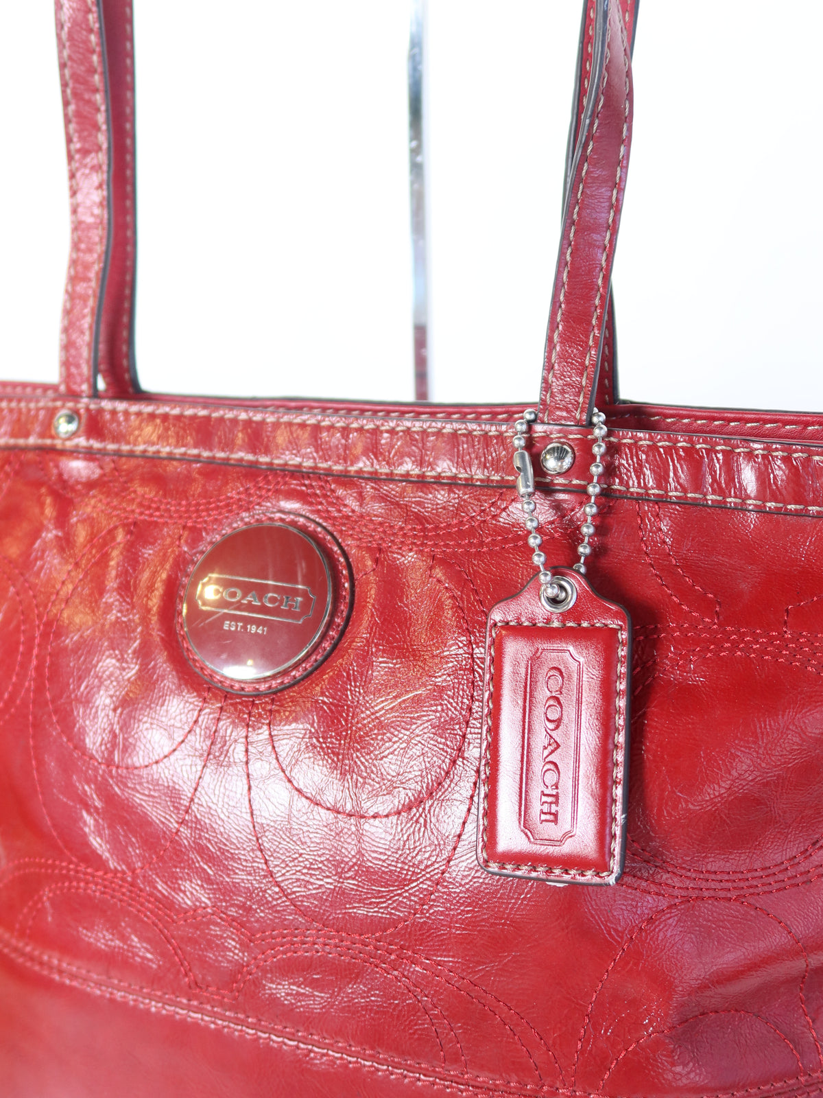 Coach Red Patent Signature Tote Bag