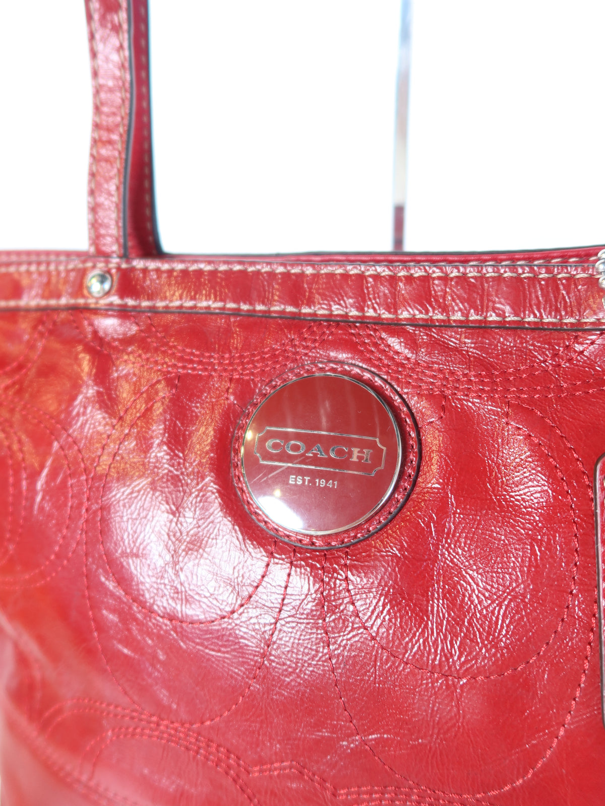 Coach Red Patent Signature Tote Bag