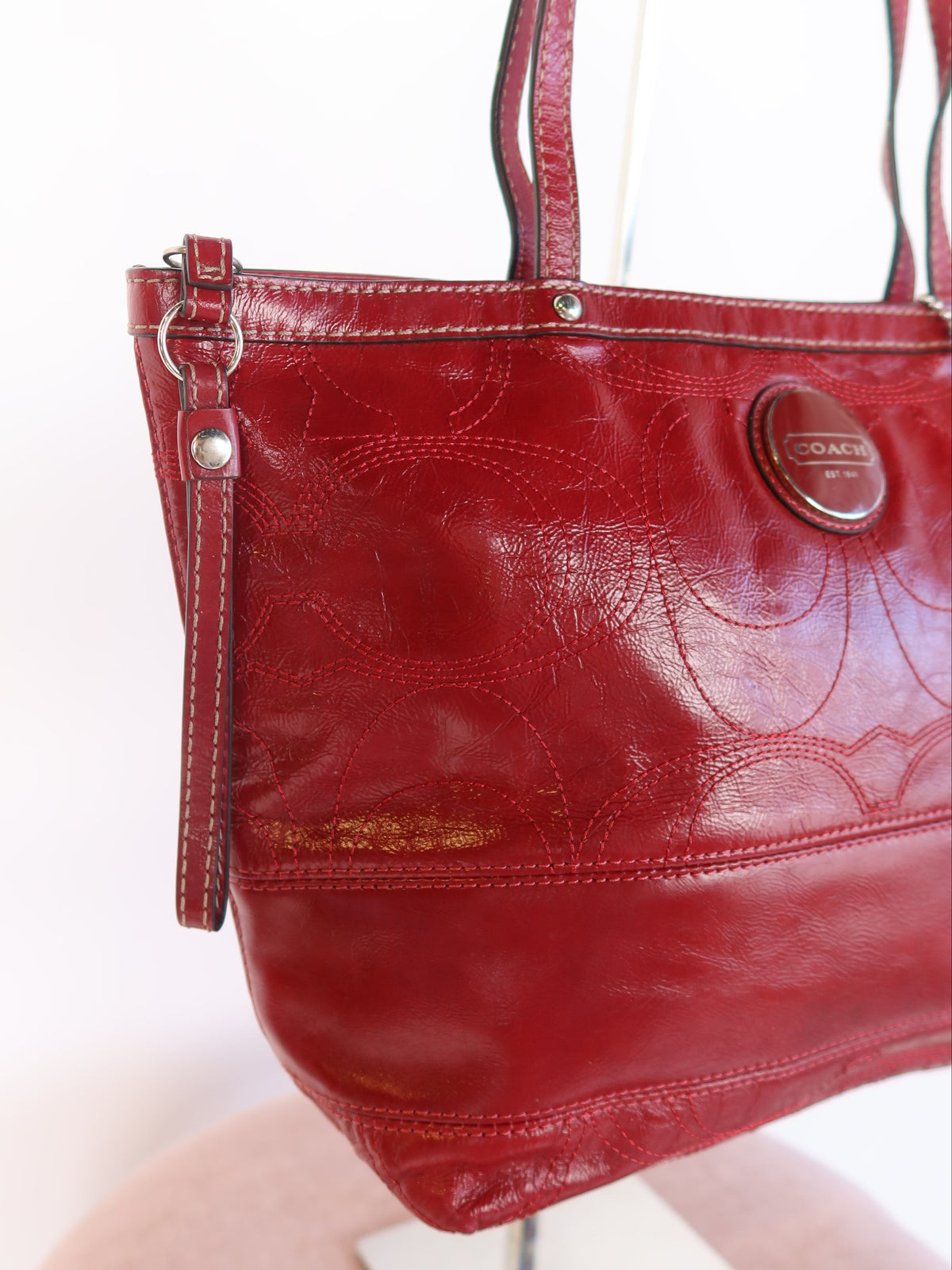 Coach Red Patent Signature Tote Bag