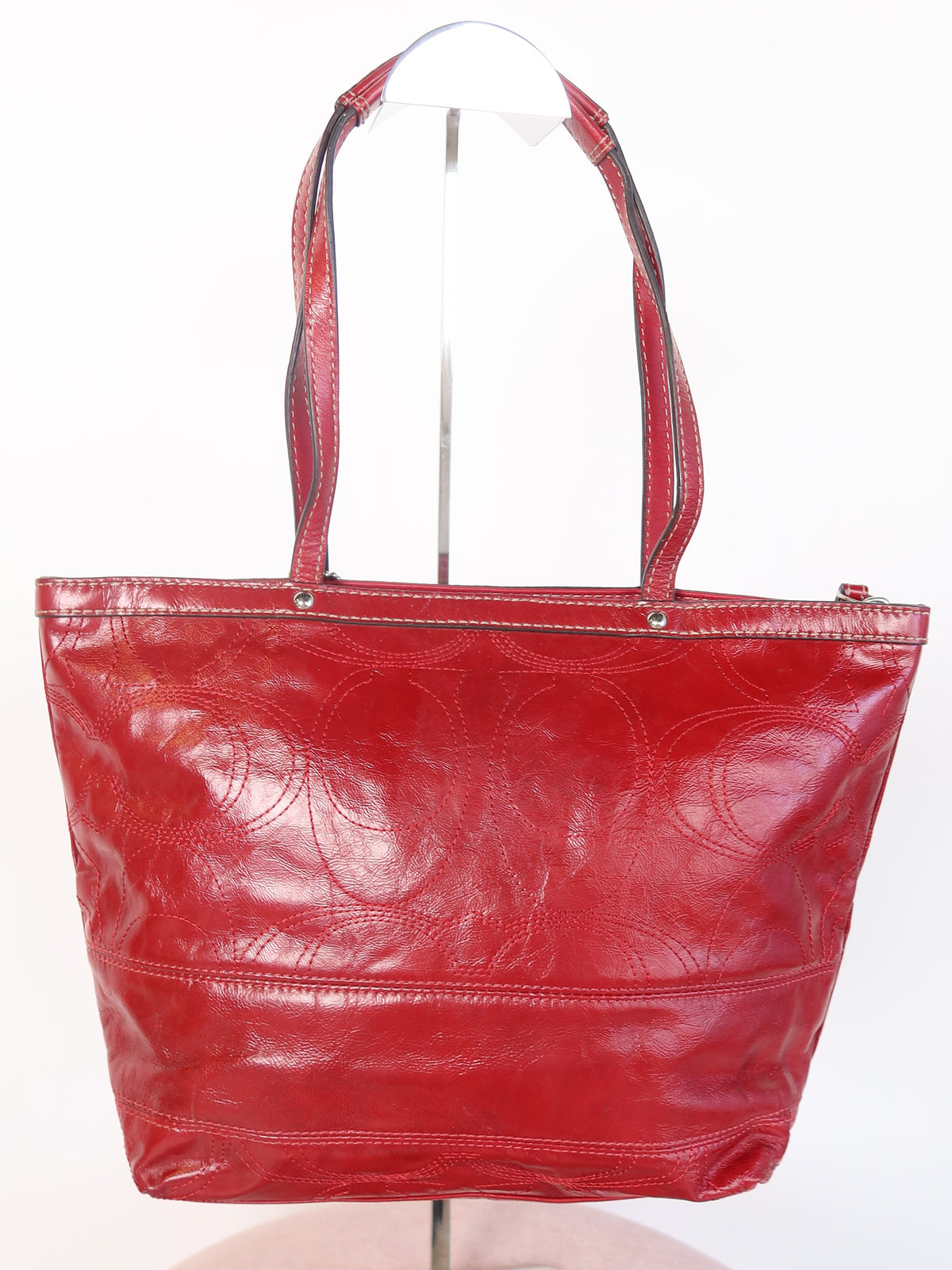 Coach Red Patent Signature Tote Bag