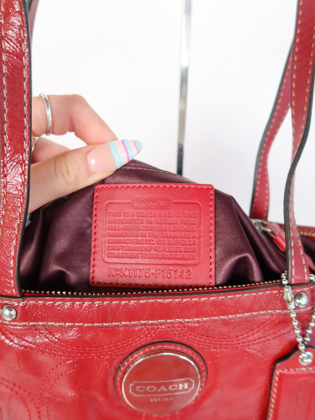 Coach Red Patent Signature Tote Bag