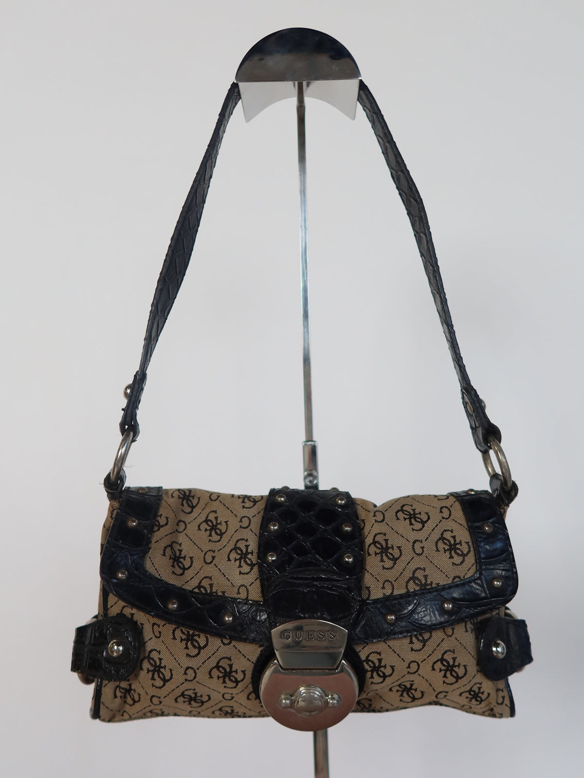 Guess Monogram Studded Flap Bag
