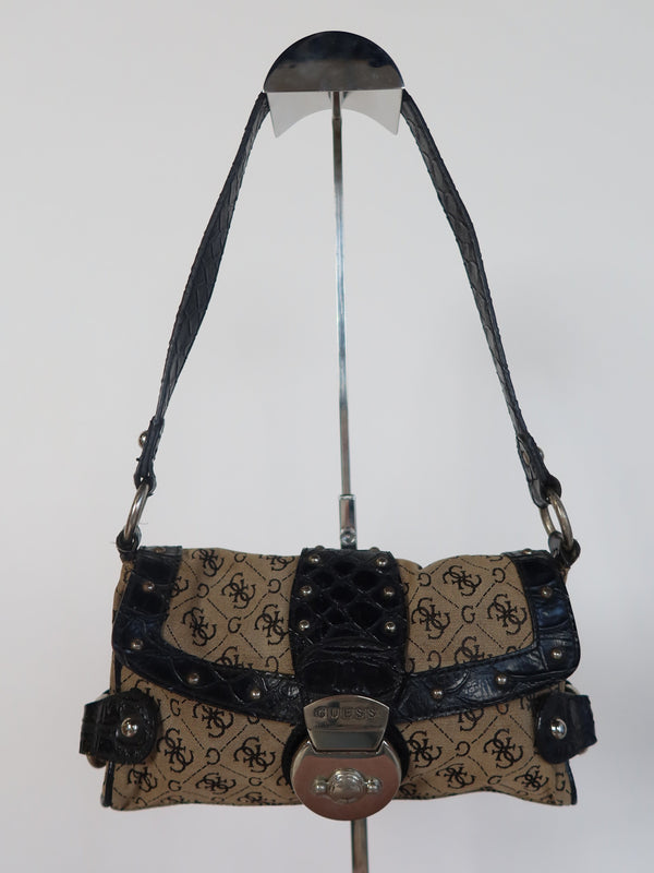 Guess Monogram Studded Flap Bag