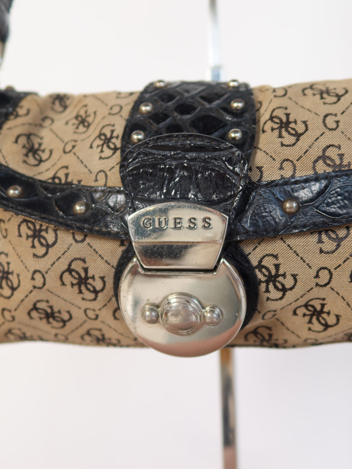Guess Monogram Studded Flap Bag