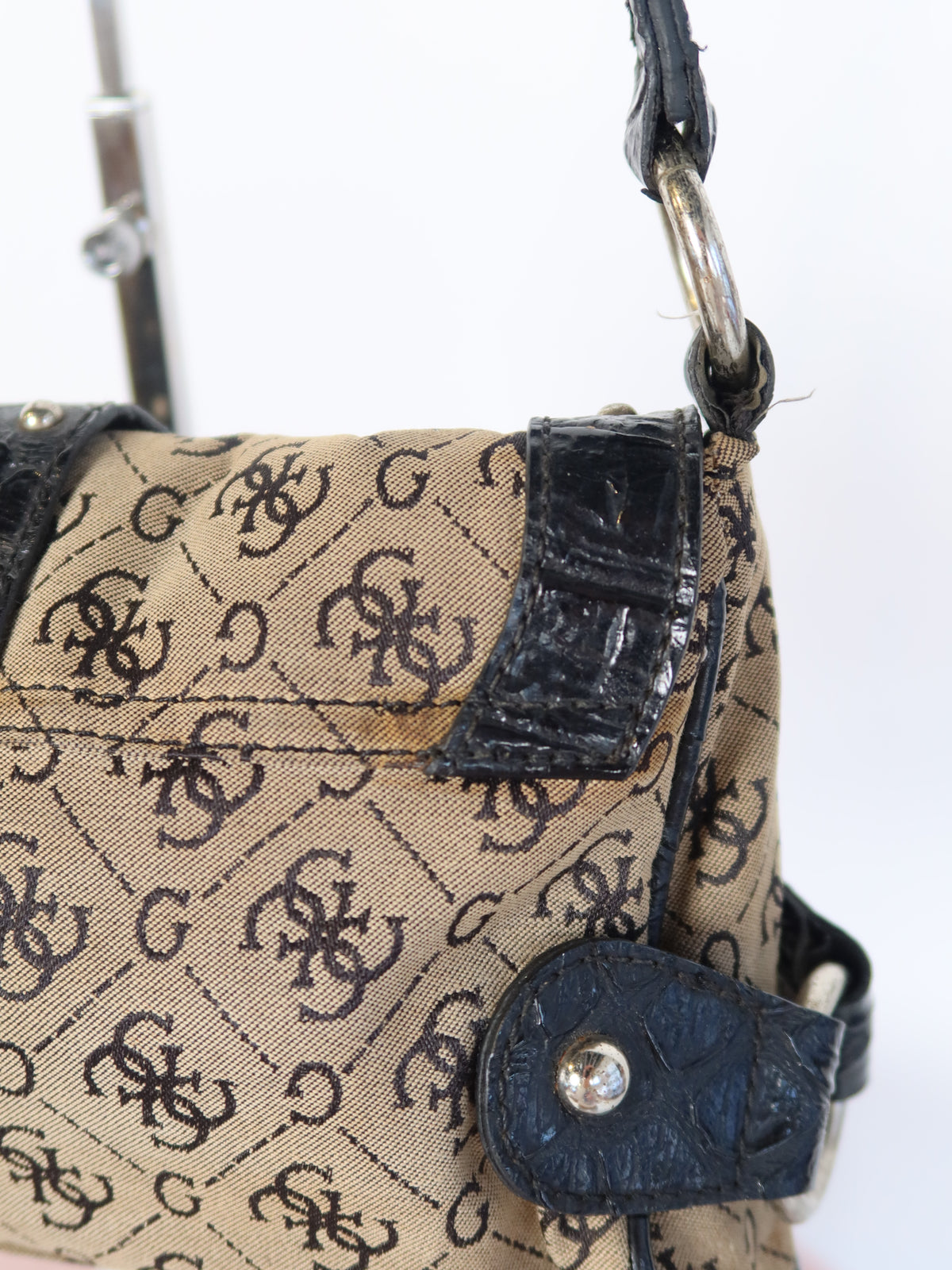 Guess Monogram Studded Flap Bag