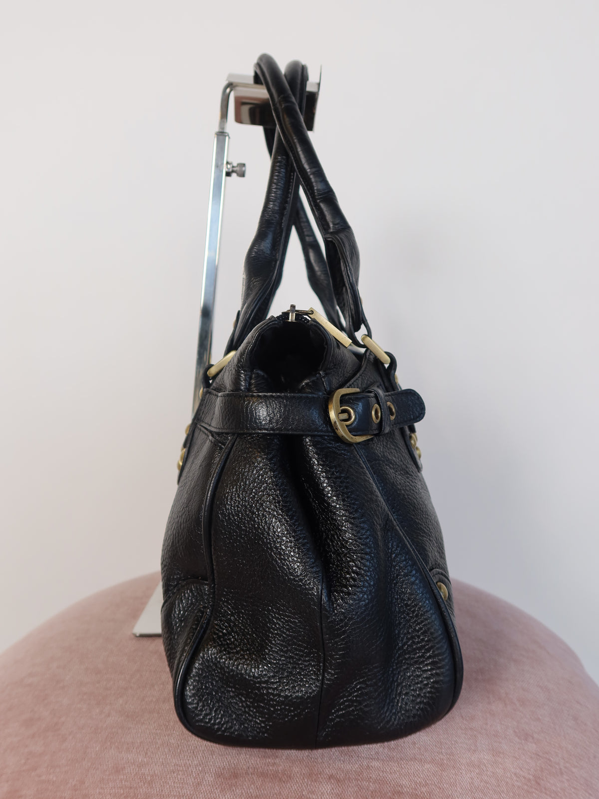 Studded Black Leather Handbag