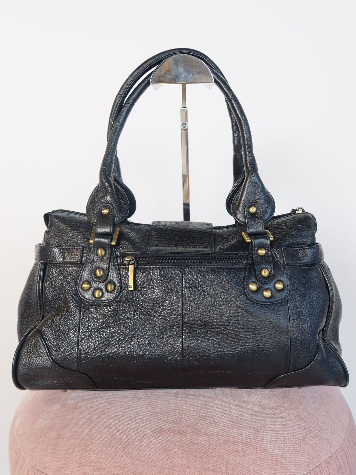 Studded Black Leather Handbag