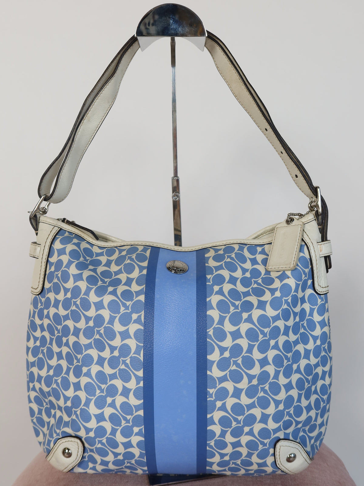 Coach Blue Signature Stripe Hobo Bag