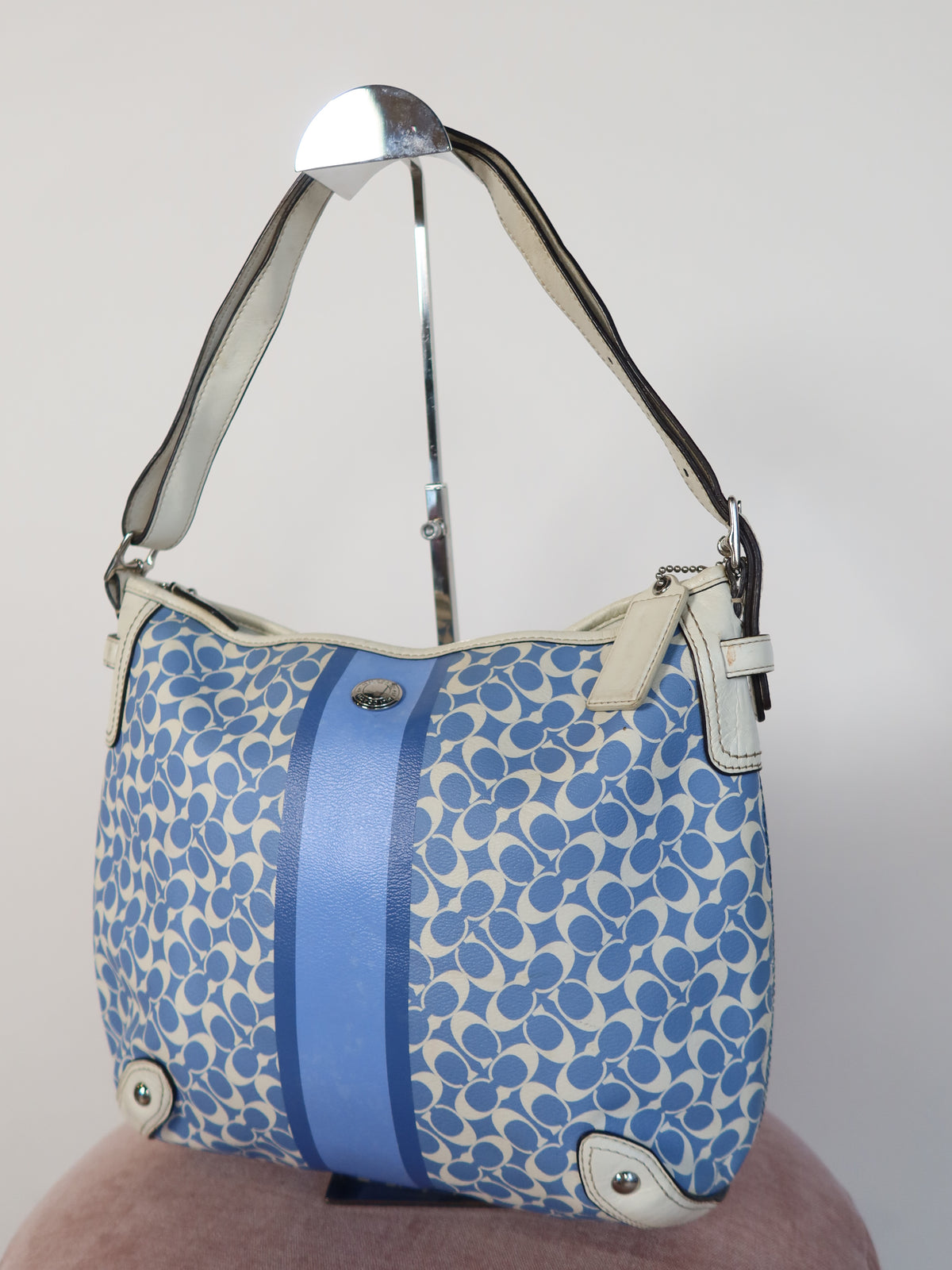 Coach Blue Signature Stripe Hobo Bag