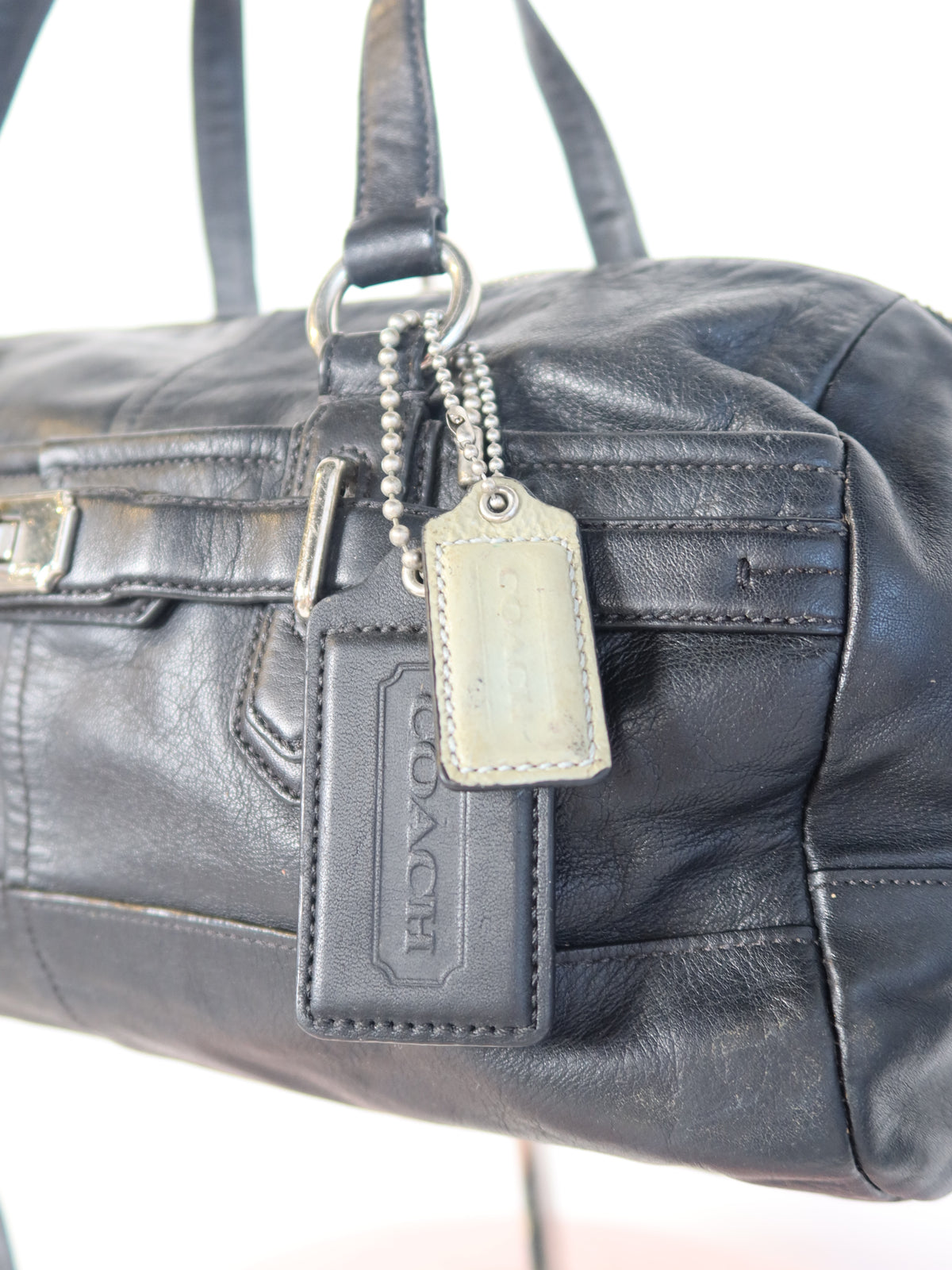 Coach Black Leather Turn-Lock Bag