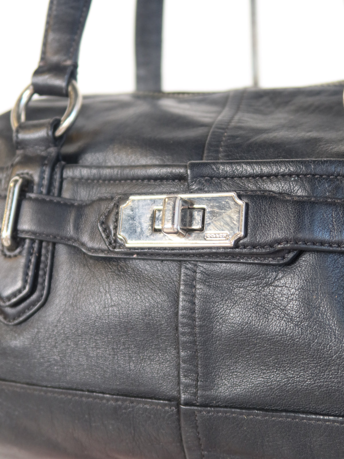 Coach Black Leather Turn-Lock Bag
