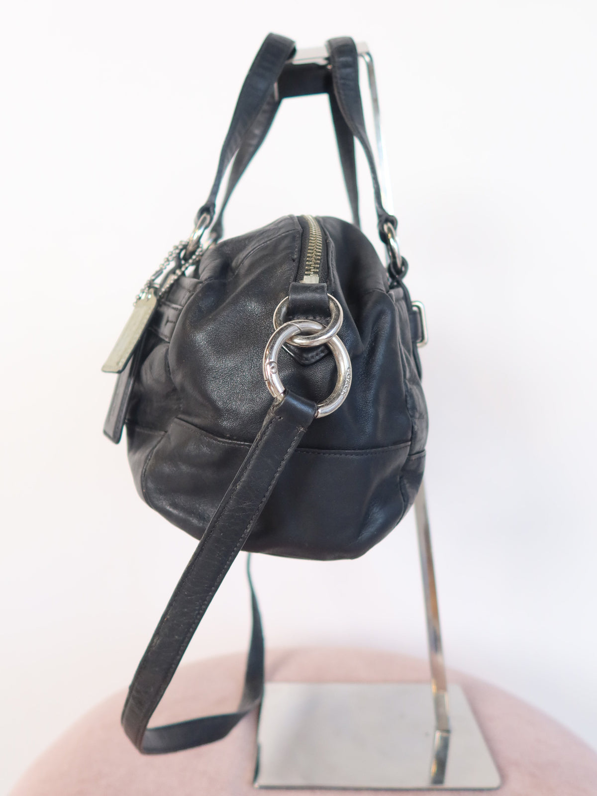 Coach Black Leather Turn-Lock Bag